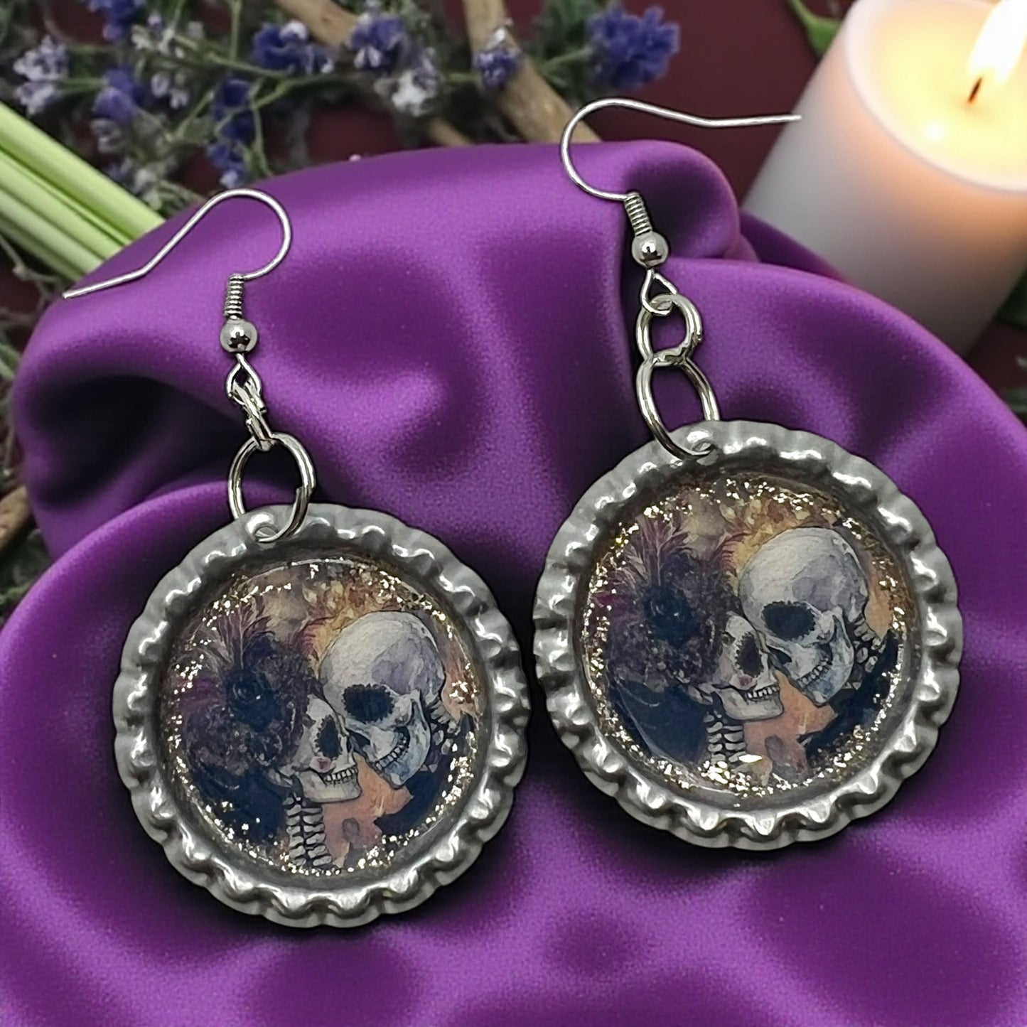 Romantic Skull Couple Bottle-Cap Earring