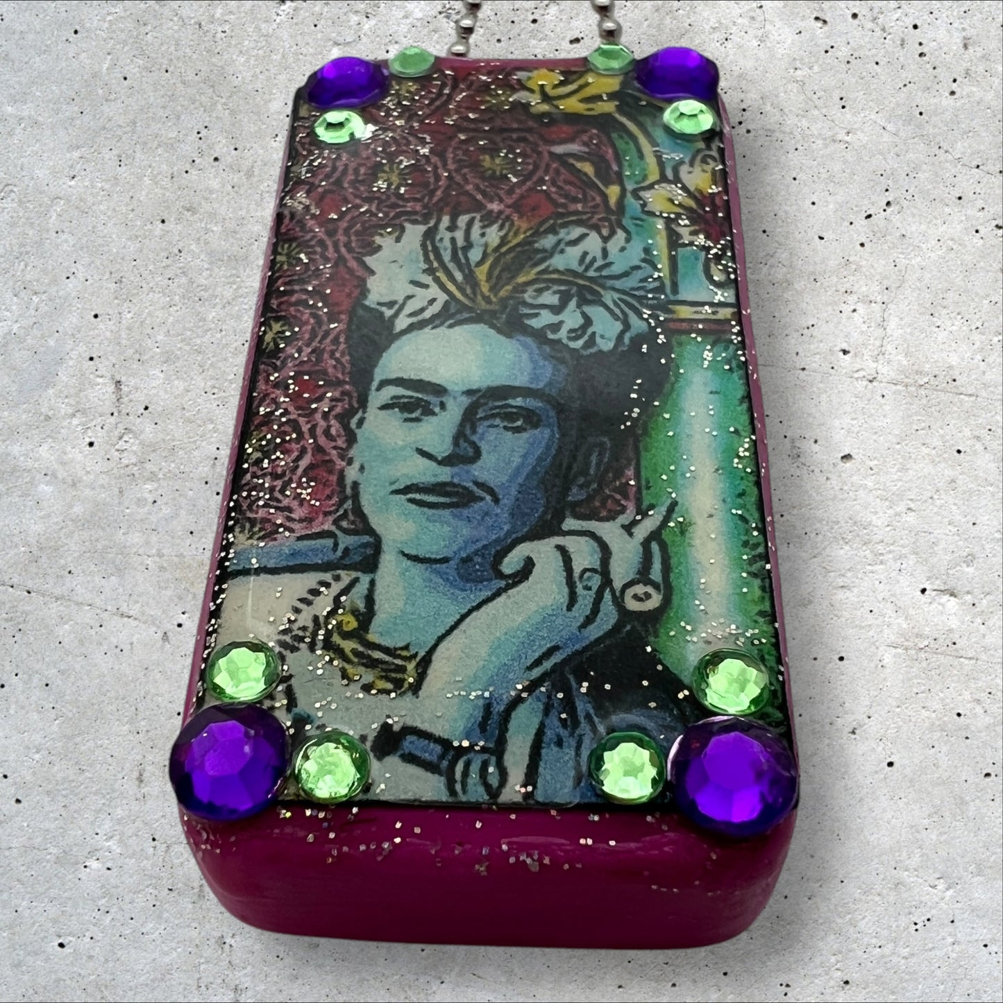 Frida Kahlo with Cigarette Upcycled Domino Pendant Necklace