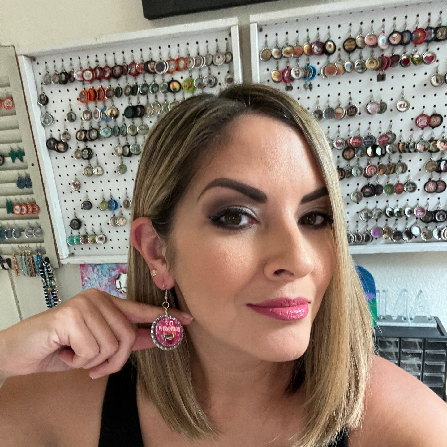 Pink Gameday Football Bottle Cap Earrings