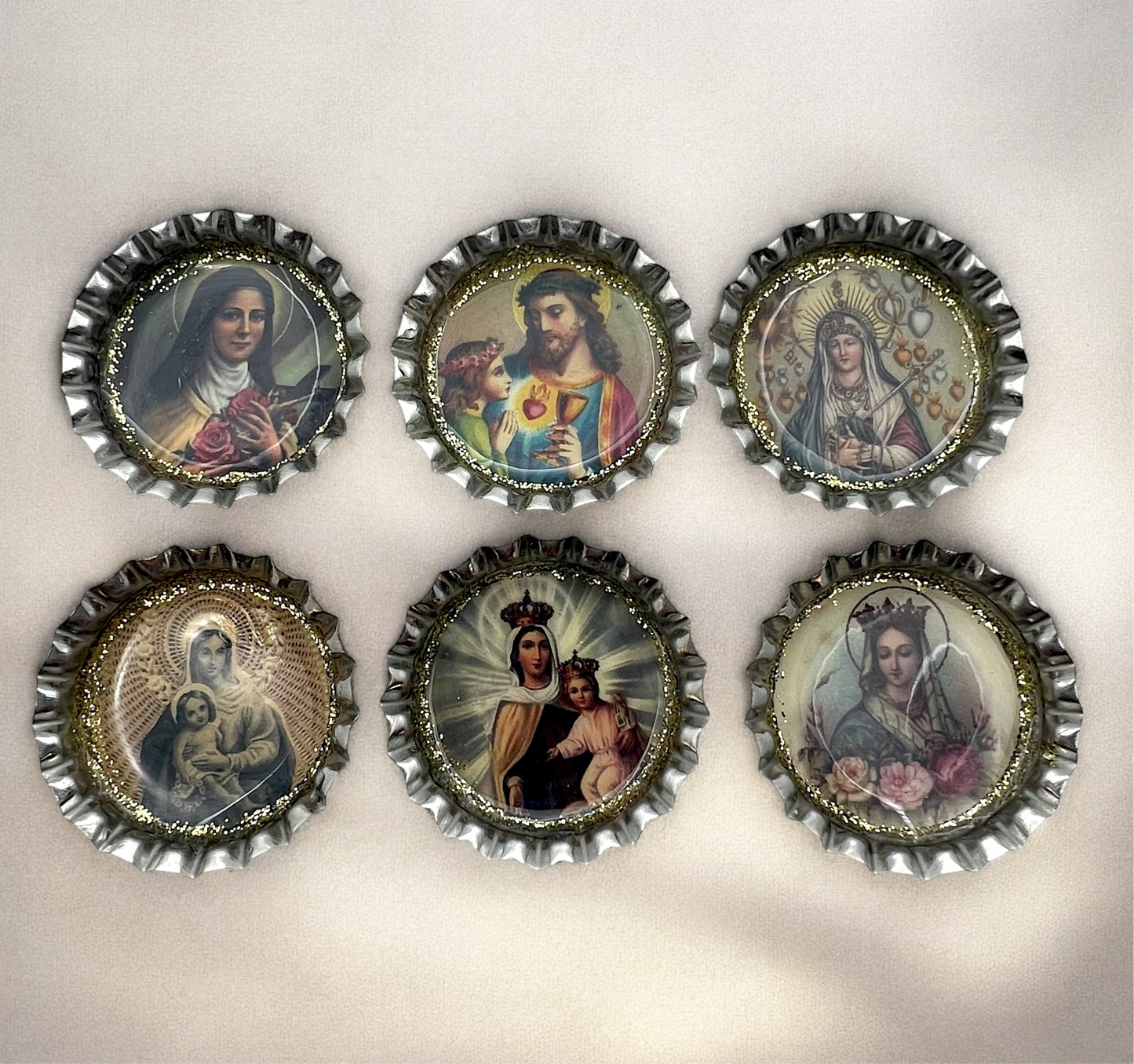 Catholic Bottle Cap Magnets – Sacred Heart, Virgin Mary & Saints
