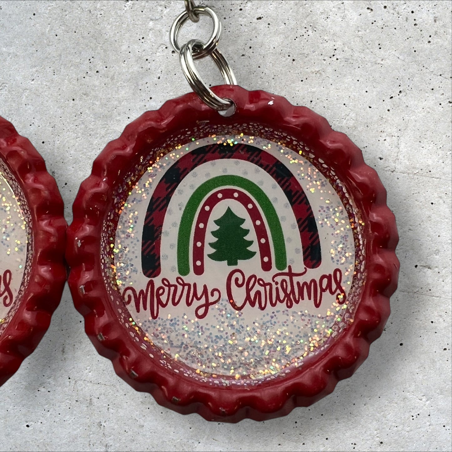 Merry Christmas Rainbow Bottle Cap Earrings