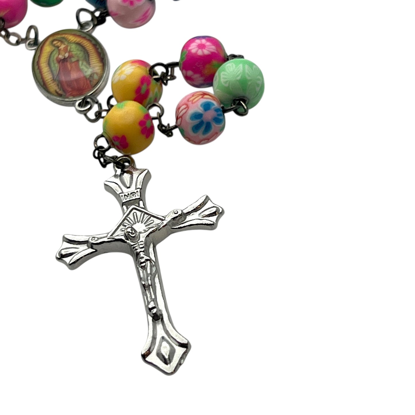Colorful Floral Silicone Rosary – Our Lady of Guadalupe | 20” Catholic Prayer Beads