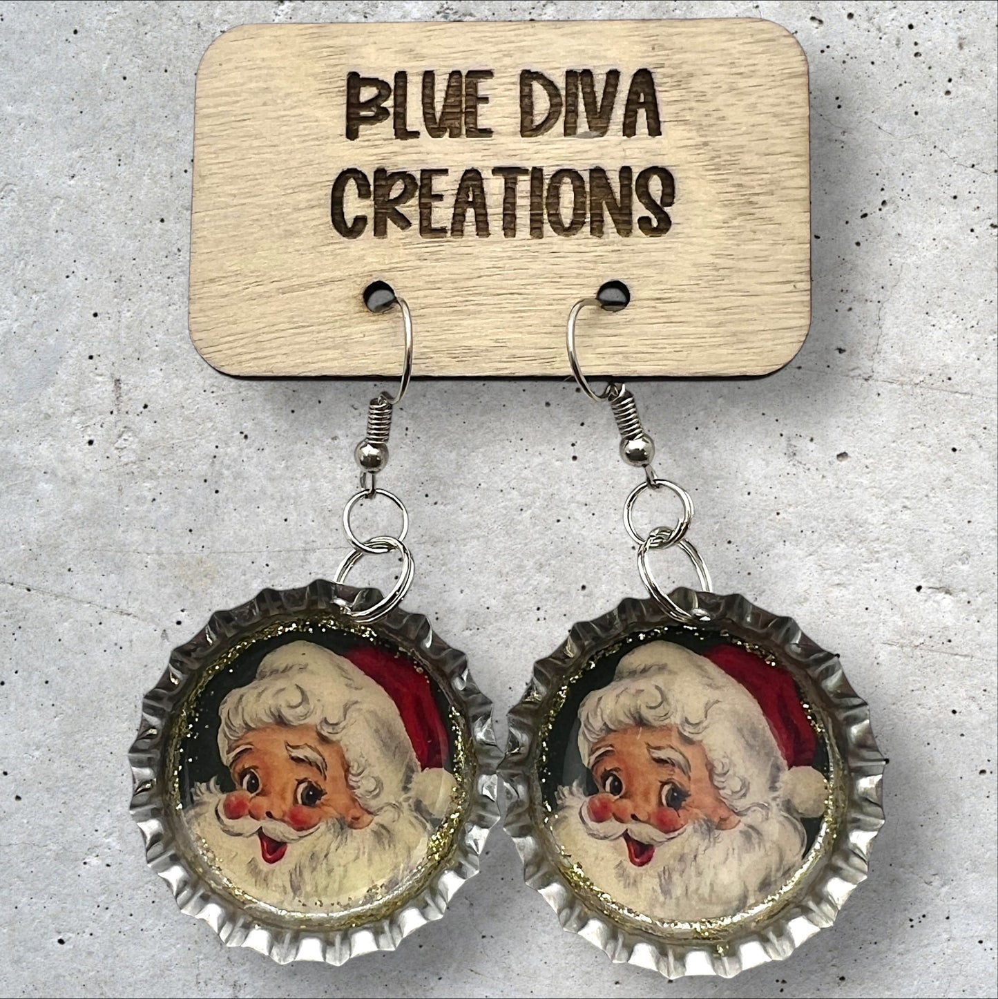 Vintage Santa Bottle Cap Earrings