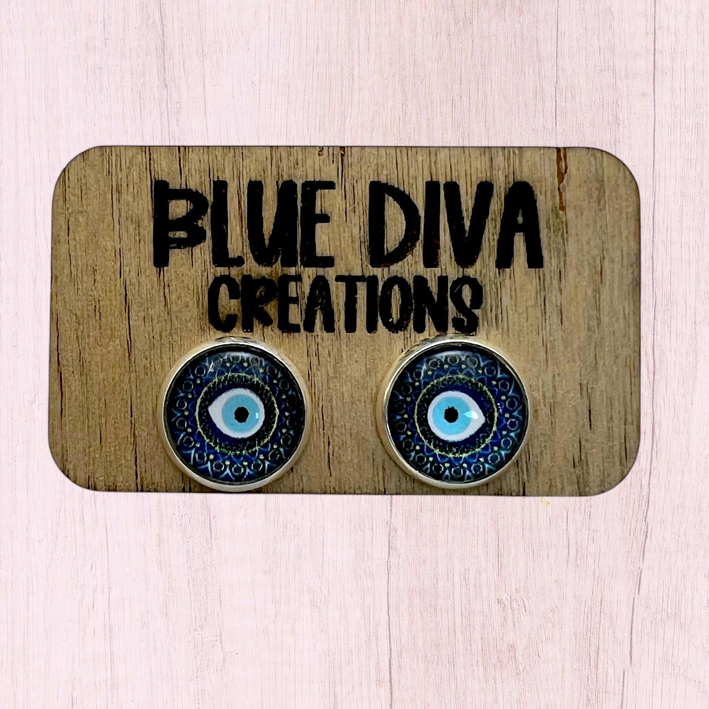 12mm Blue Evil Eye Stud Earrings