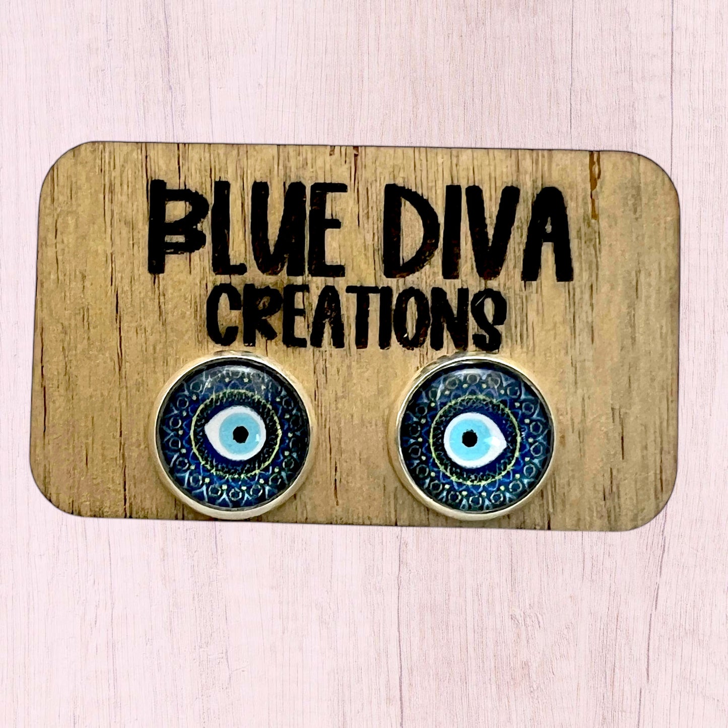 12mm Blue Evil Eye Stud Earrings