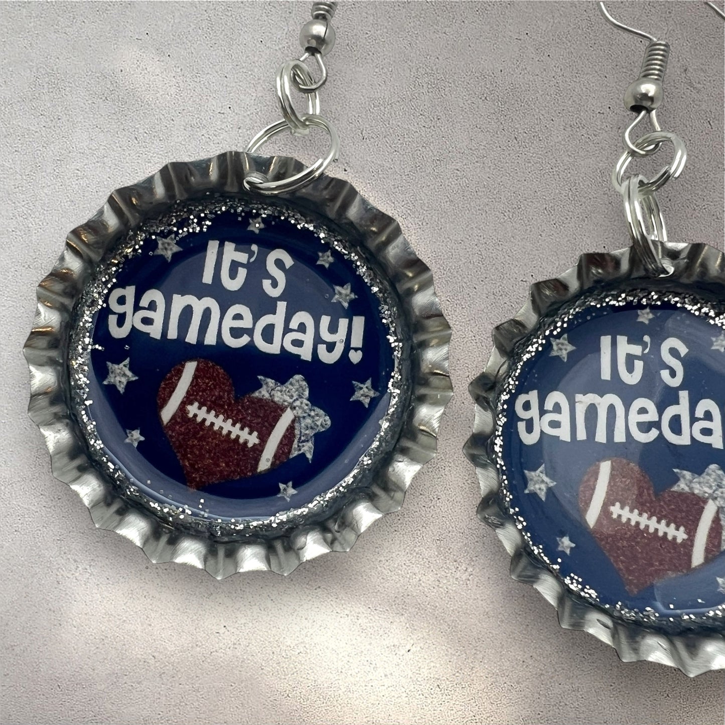 Blue Game Day Football Bottle Cap Earrings