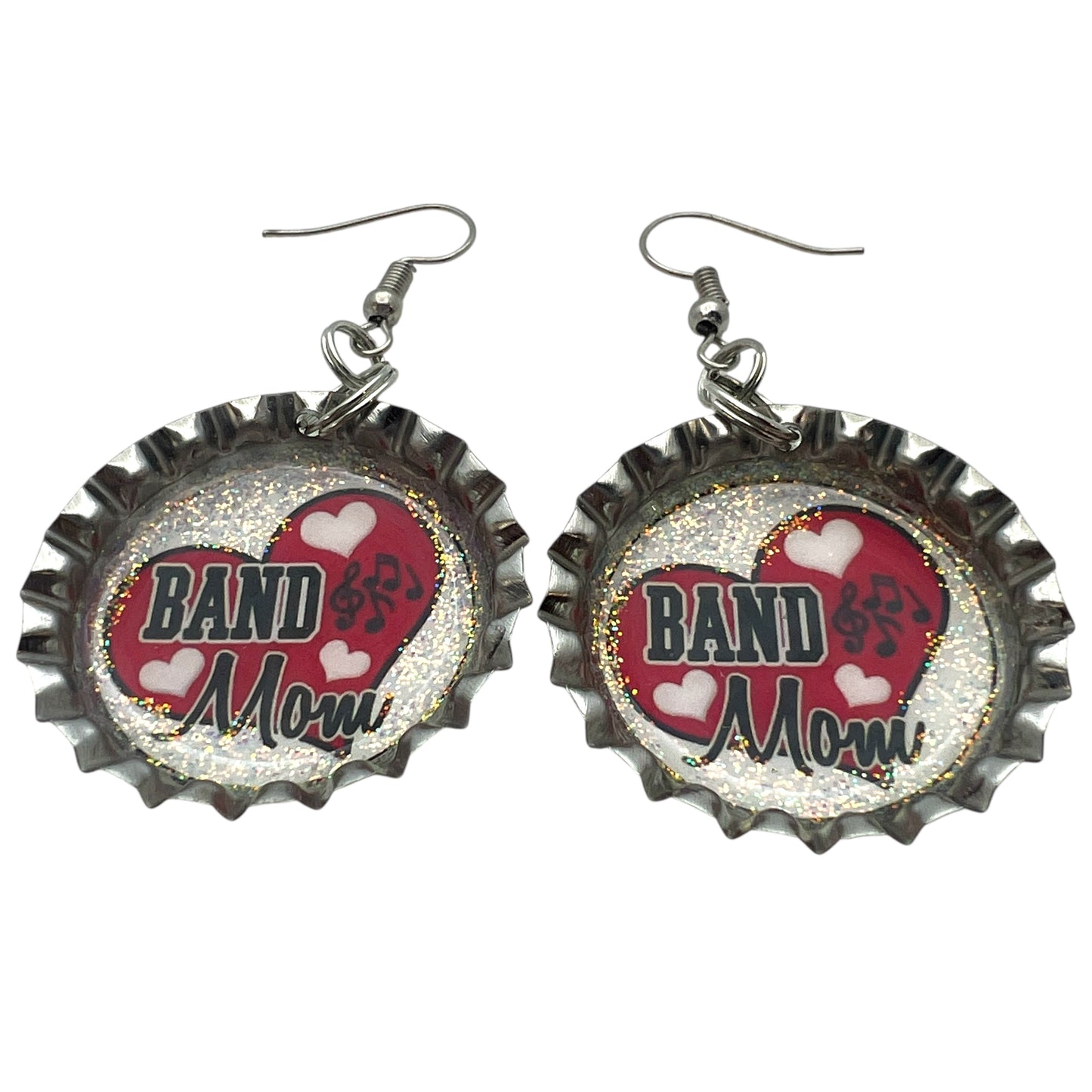 Red Band Mom Bottle Cap Earrings