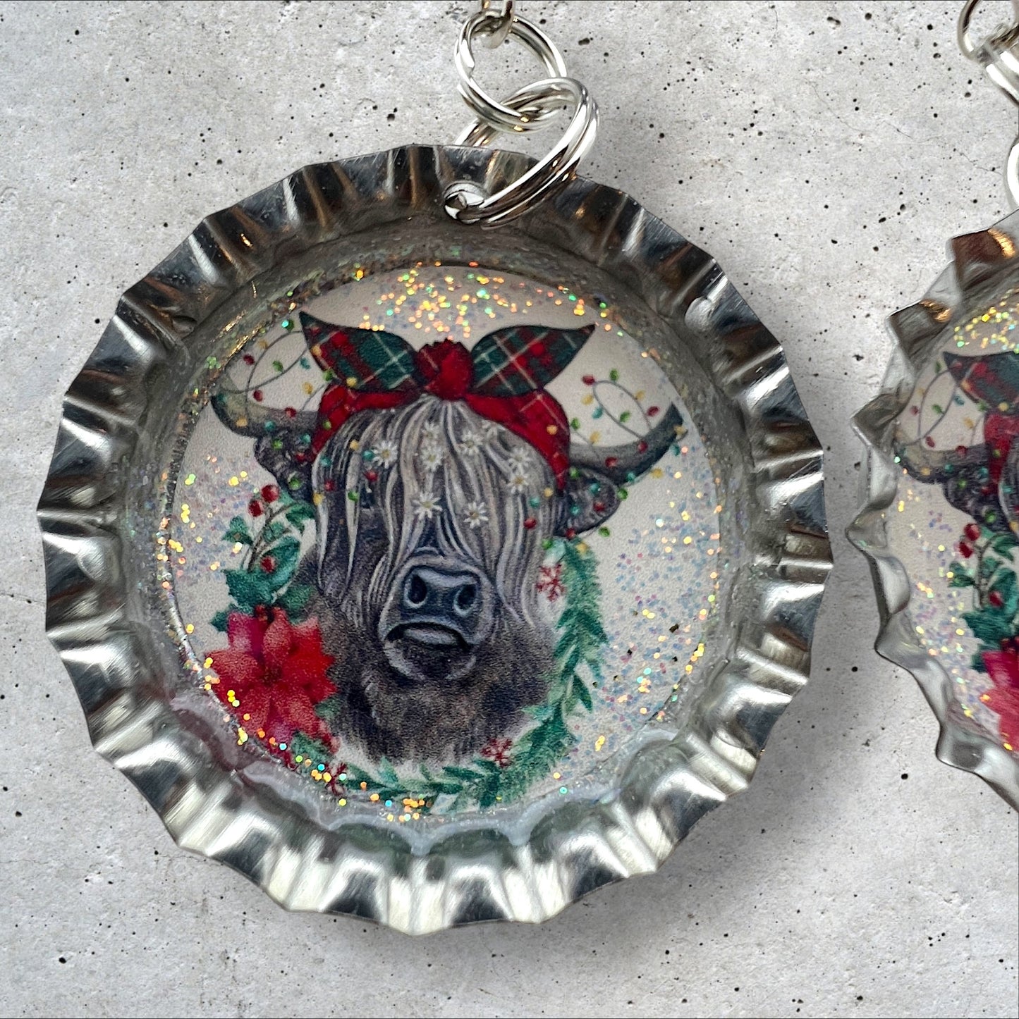 Highland Christmas Cow Bottle Cap Earrings