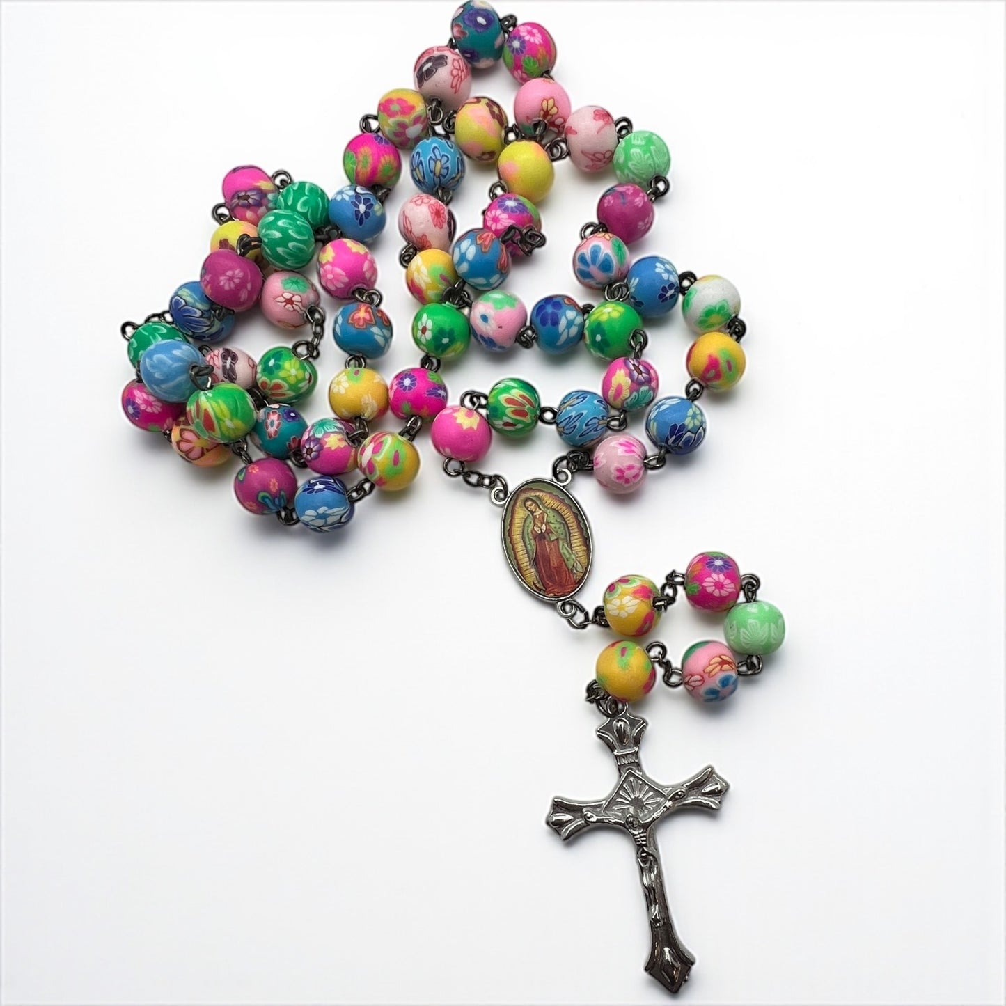 Colorful Floral Silicone Rosary – Our Lady of Guadalupe | 20” Catholic Prayer Beads