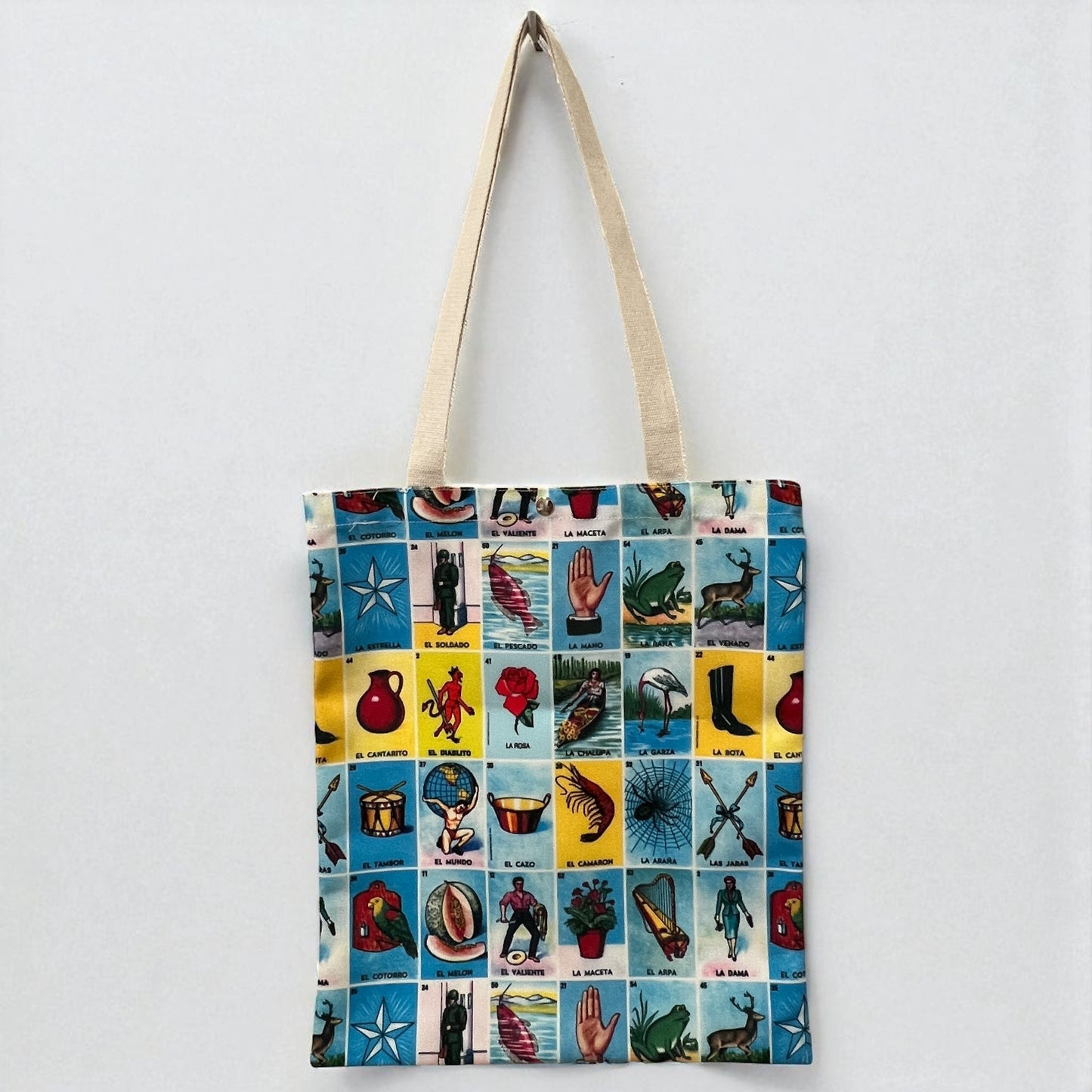 Colorful Lotería Print Tote Bag – Mexican Bingo Game Shoulder Bag 15x13