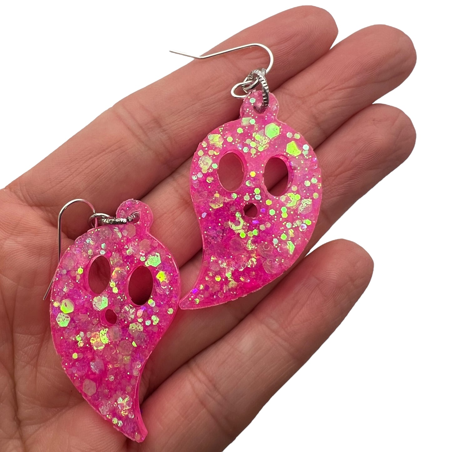 Hot Pink Glitter Ghost Earrings | Cute Kawaii Halloween Dangles