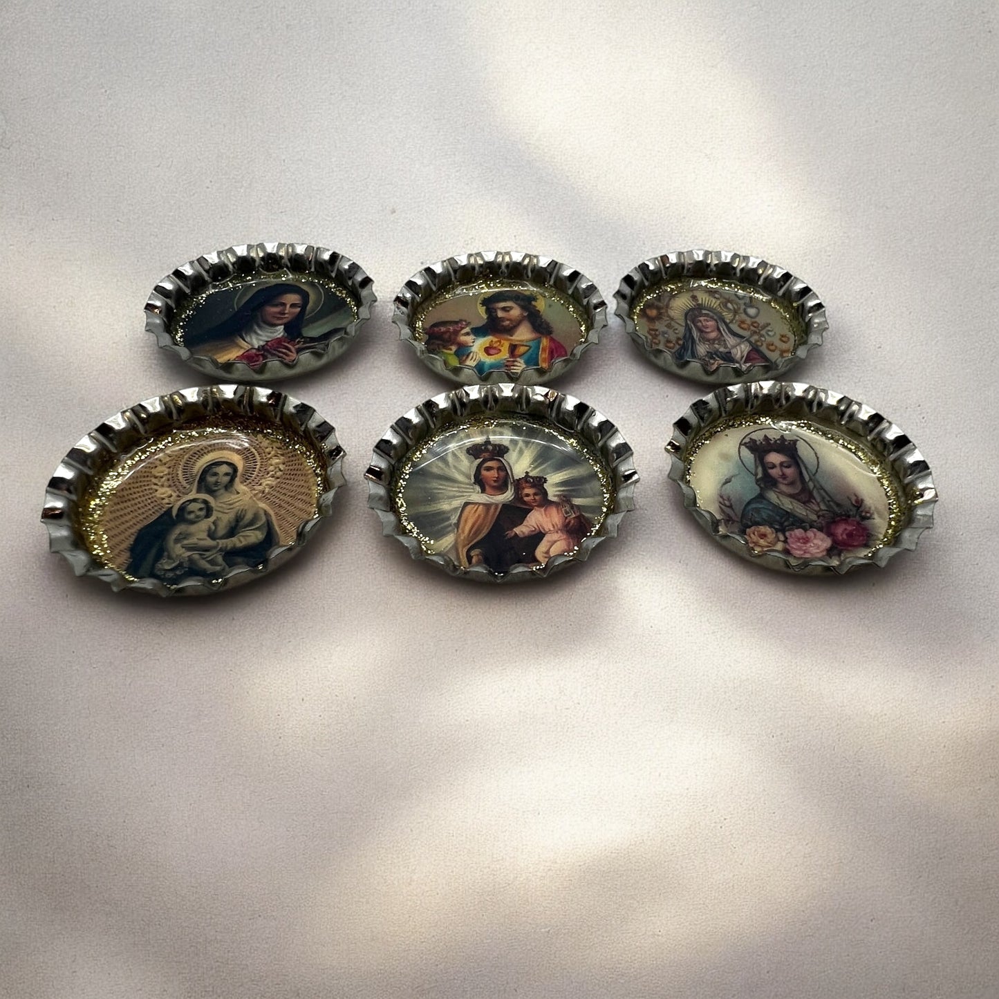 Catholic Bottle Cap Magnets – Sacred Heart, Virgin Mary & Saints
