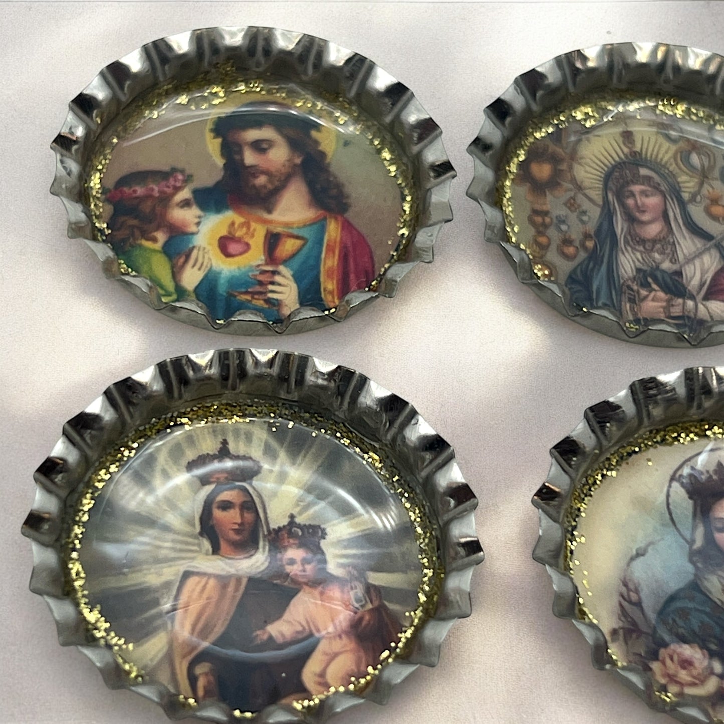 Catholic Bottle Cap Magnets – Sacred Heart, Virgin Mary & Saints