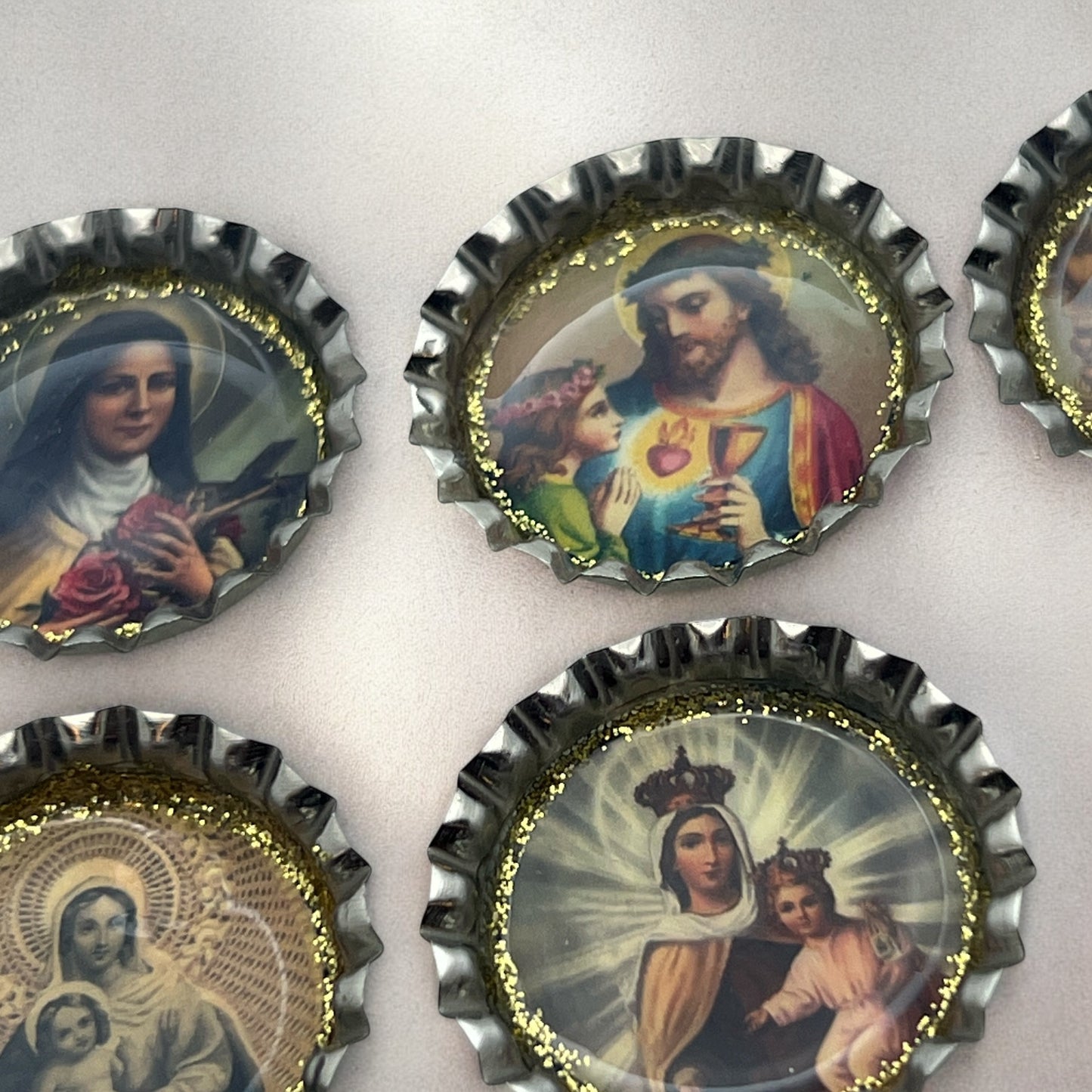 Catholic Bottle Cap Magnets – Sacred Heart, Virgin Mary & Saints