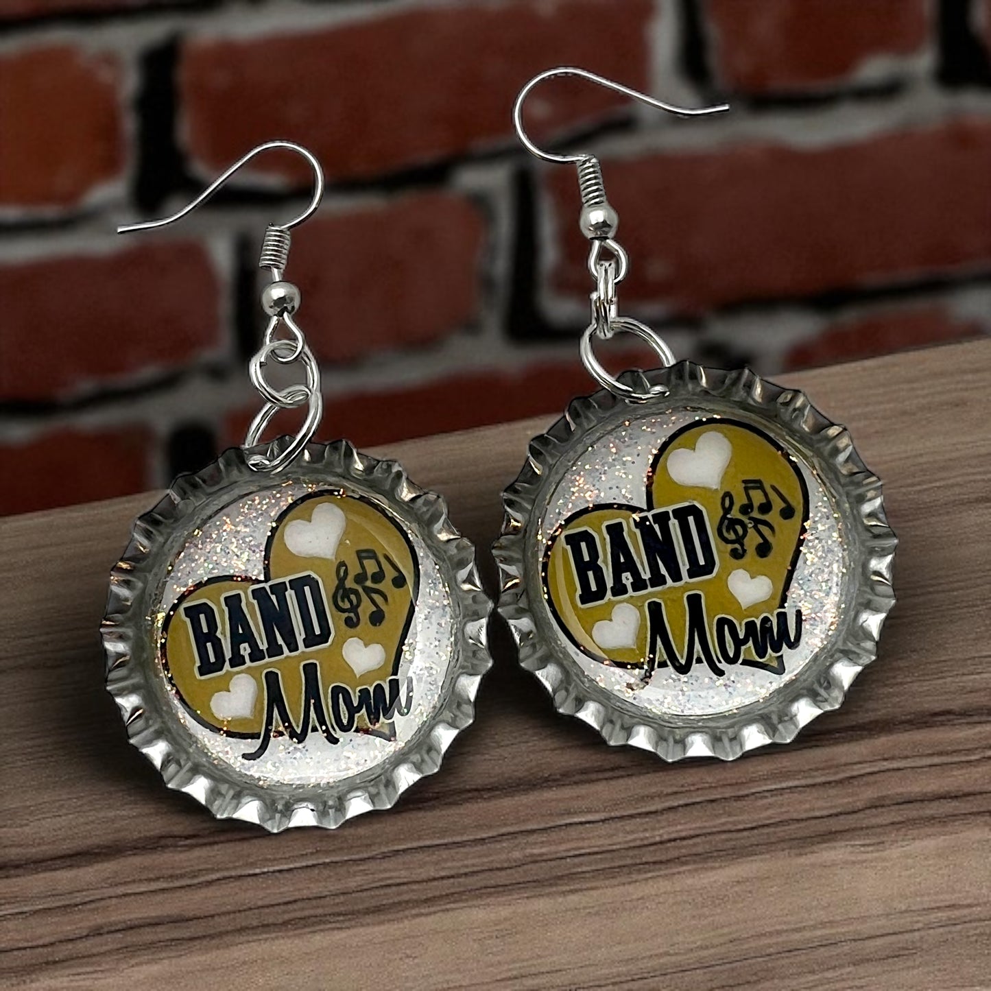 Gold Band Mom Bottle Cap Earrings