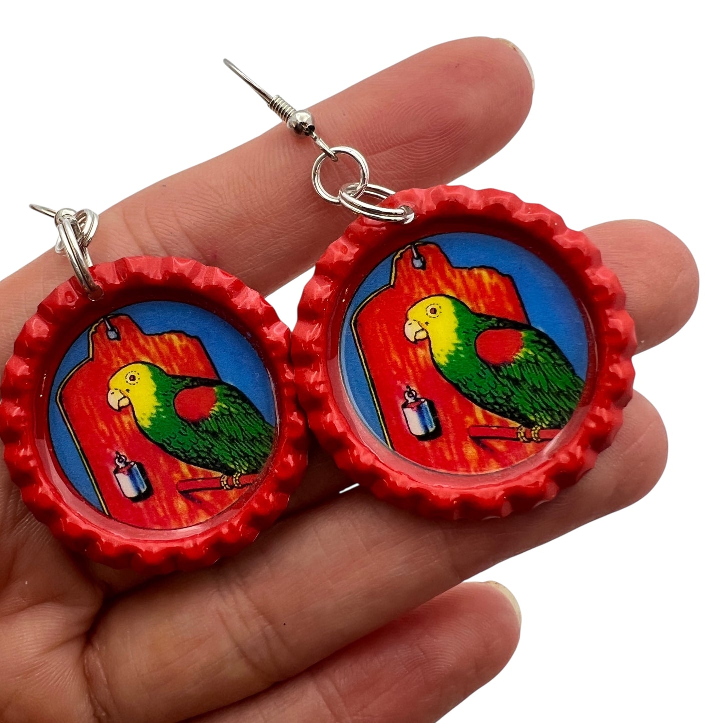 El Cotorro Mexican Loteria Card Bottle Cap Earrings