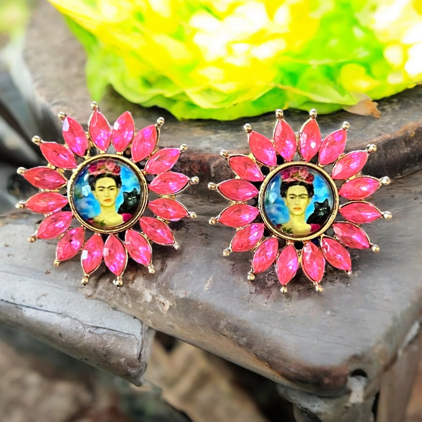 Frida Pink Floral Starburst Crystal Rhinestone Post Stud Earrings