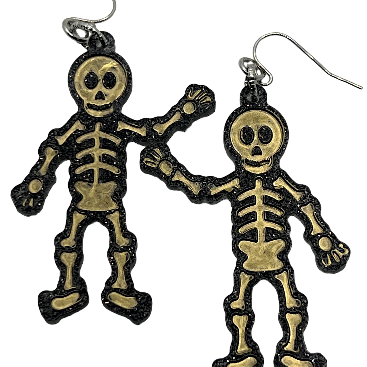 Brown & Gold Glitter Resin Skeleton Halloween Earrings
