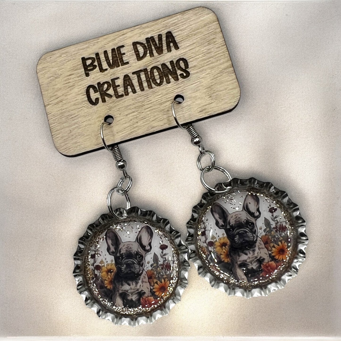 French Bulldog Bottle Cap Earrings
