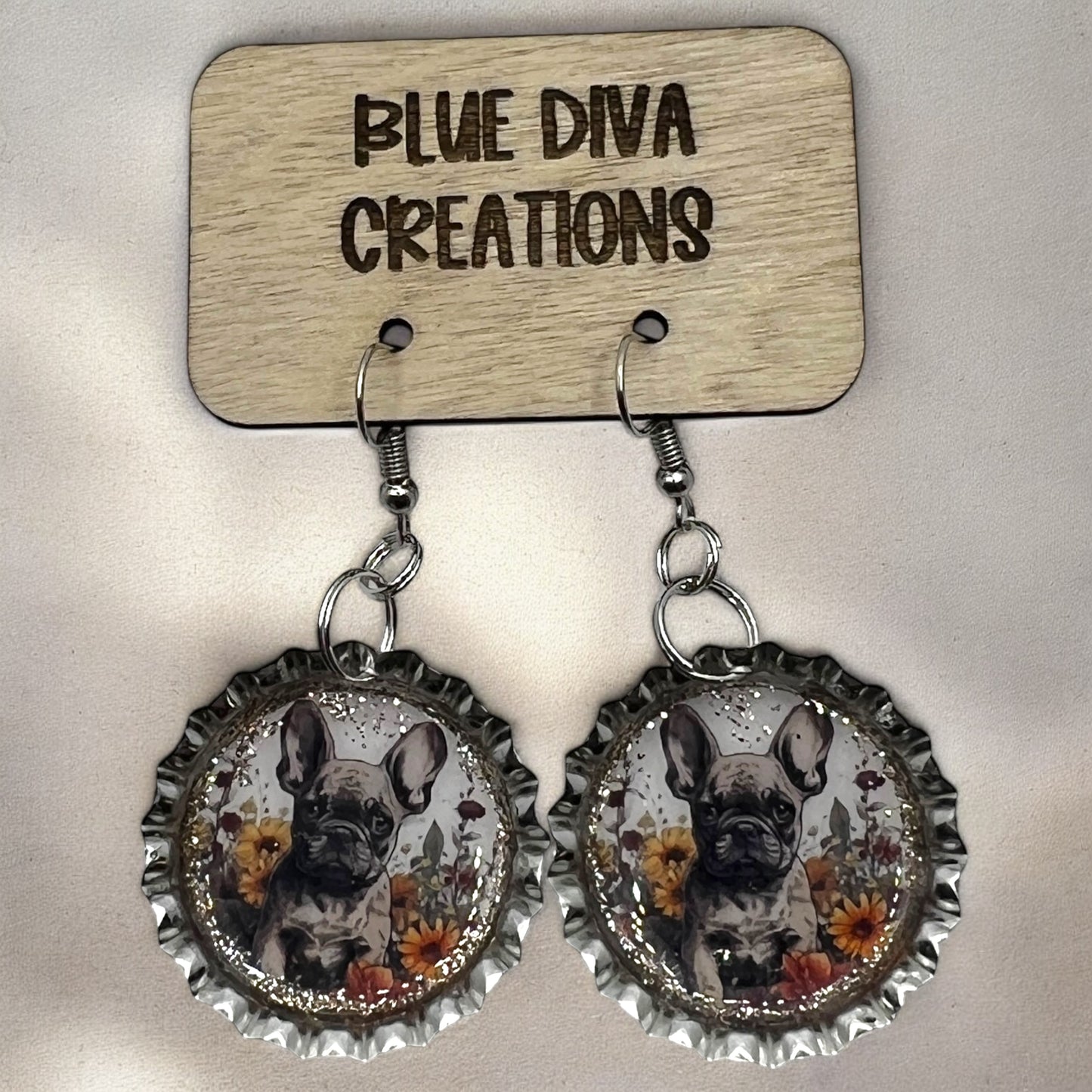 French Bulldog Bottle Cap Earrings