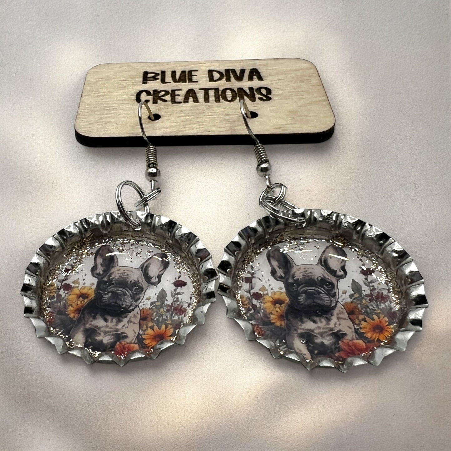 French Bulldog Bottle Cap Earrings