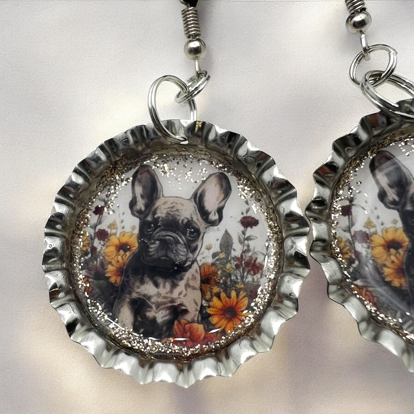 French Bulldog Bottle Cap Earrings