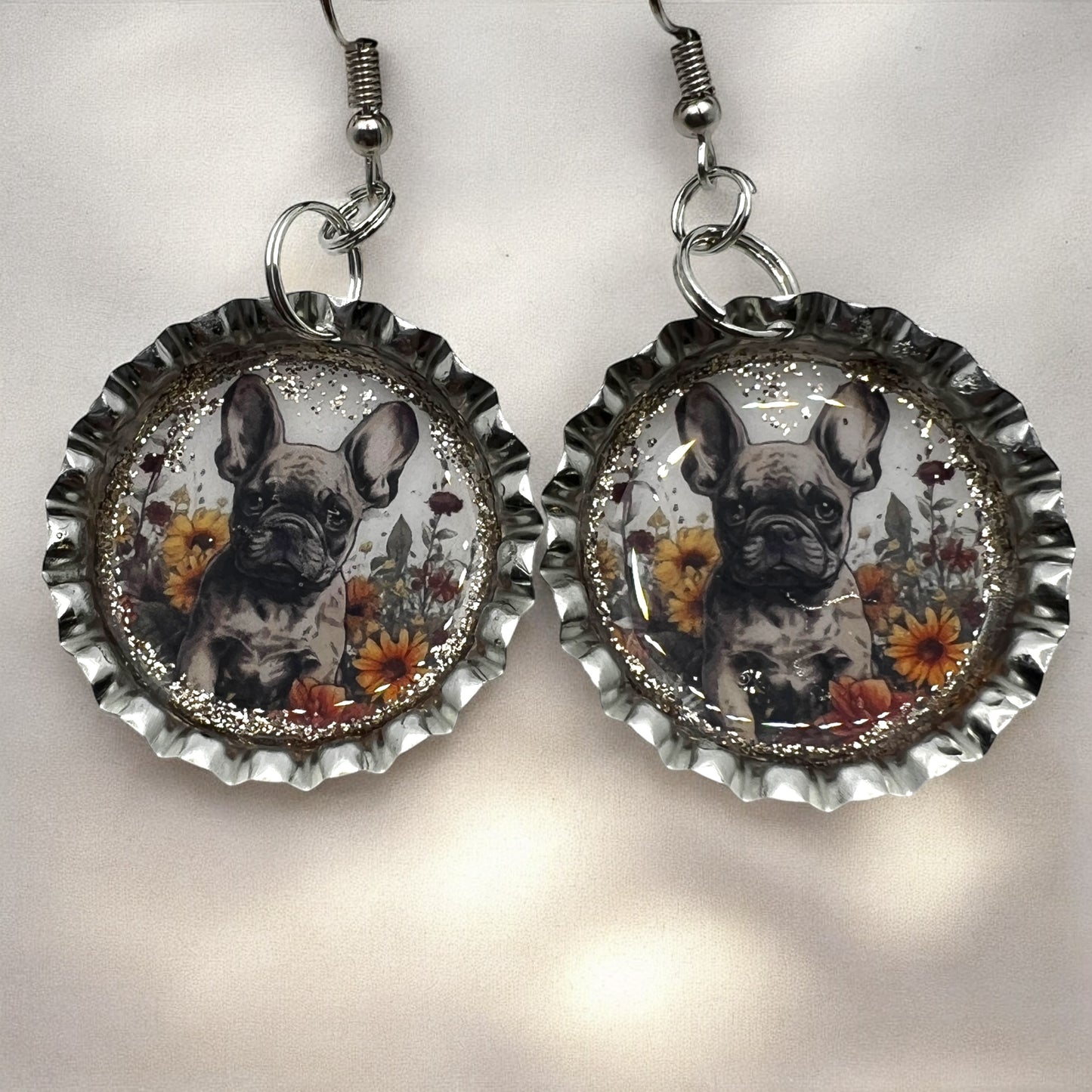 French Bulldog Bottle Cap Earrings