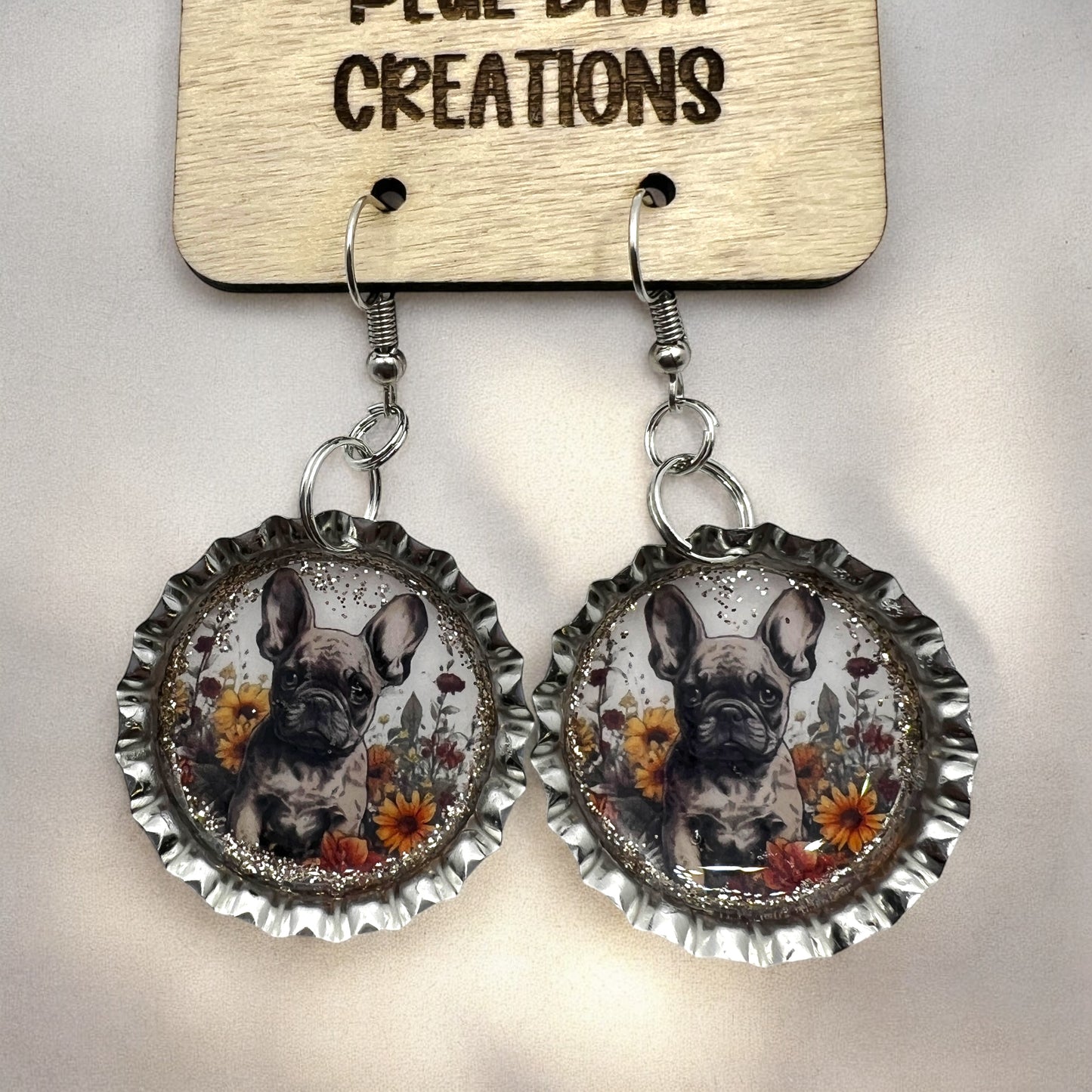 French Bulldog Bottle Cap Earrings