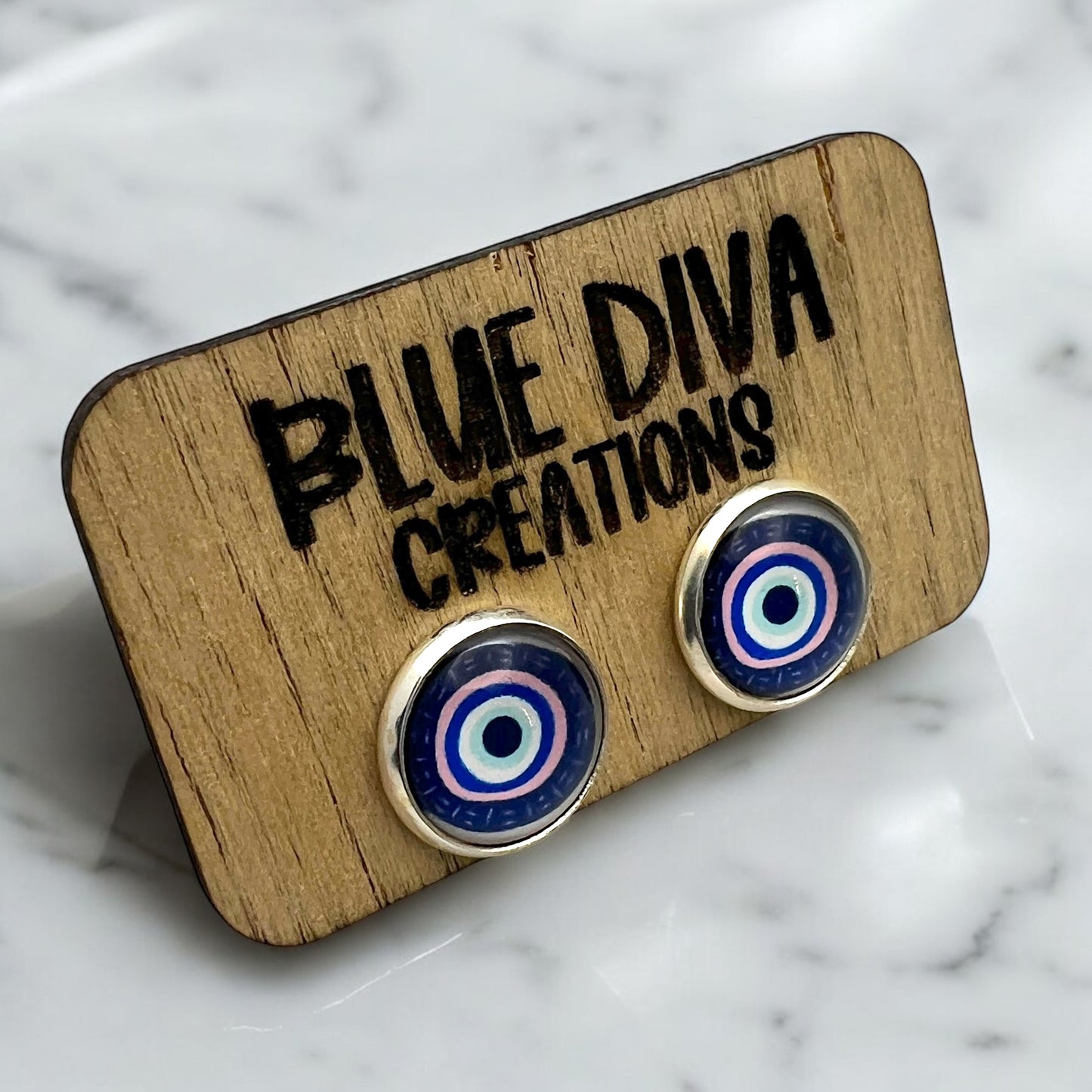 12mm Blue Evil Eye Stud Earrings
