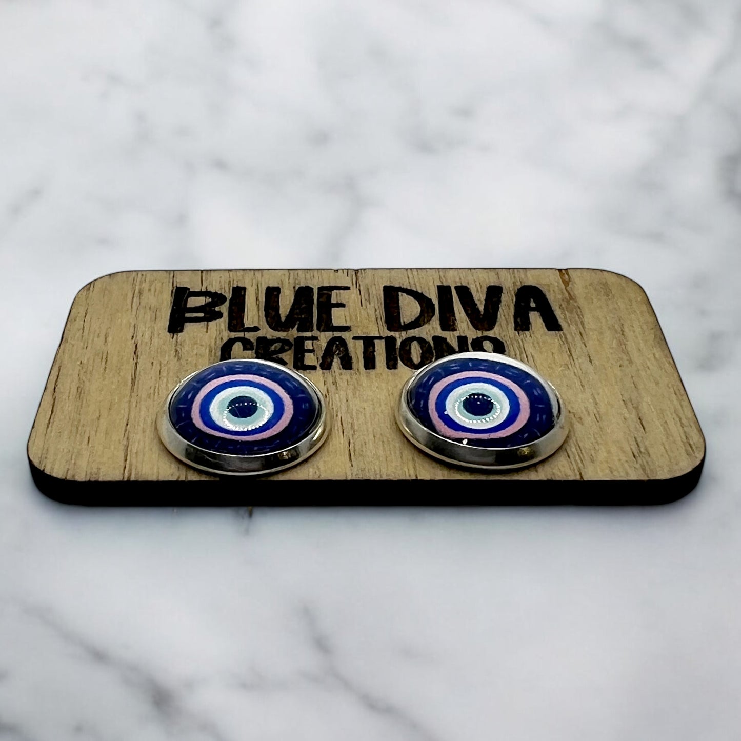 12mm Blue Evil Eye Stud Earrings