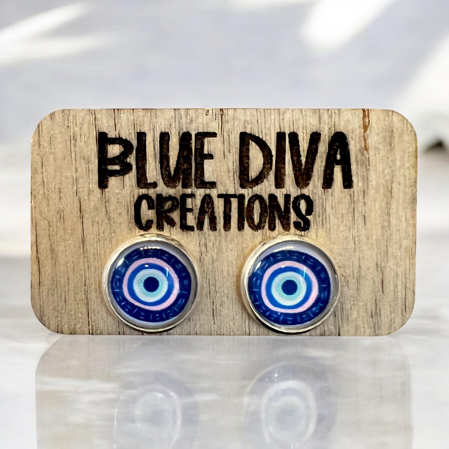 12mm Blue Evil Eye Stud Earrings