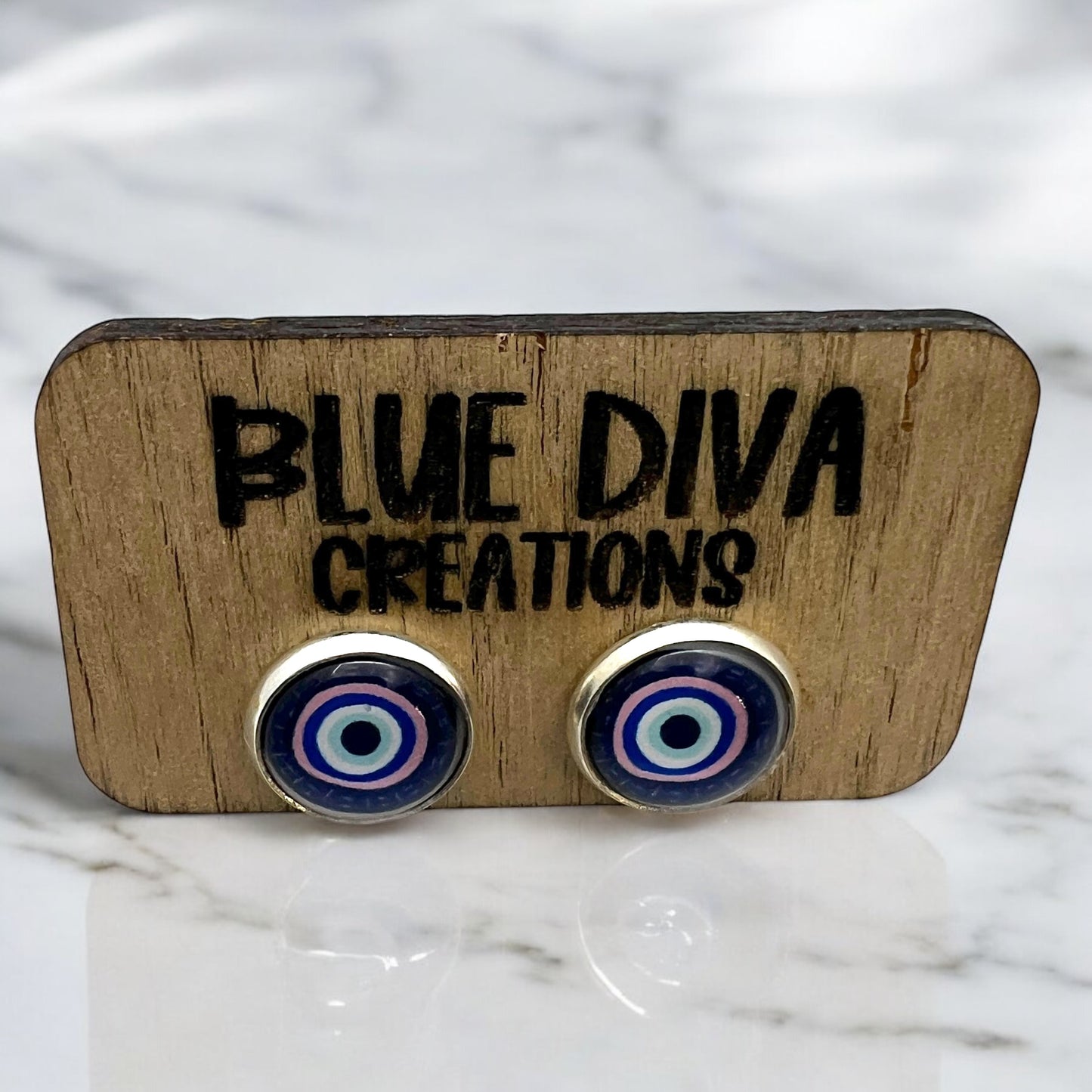 12mm Blue Evil Eye Stud Earrings