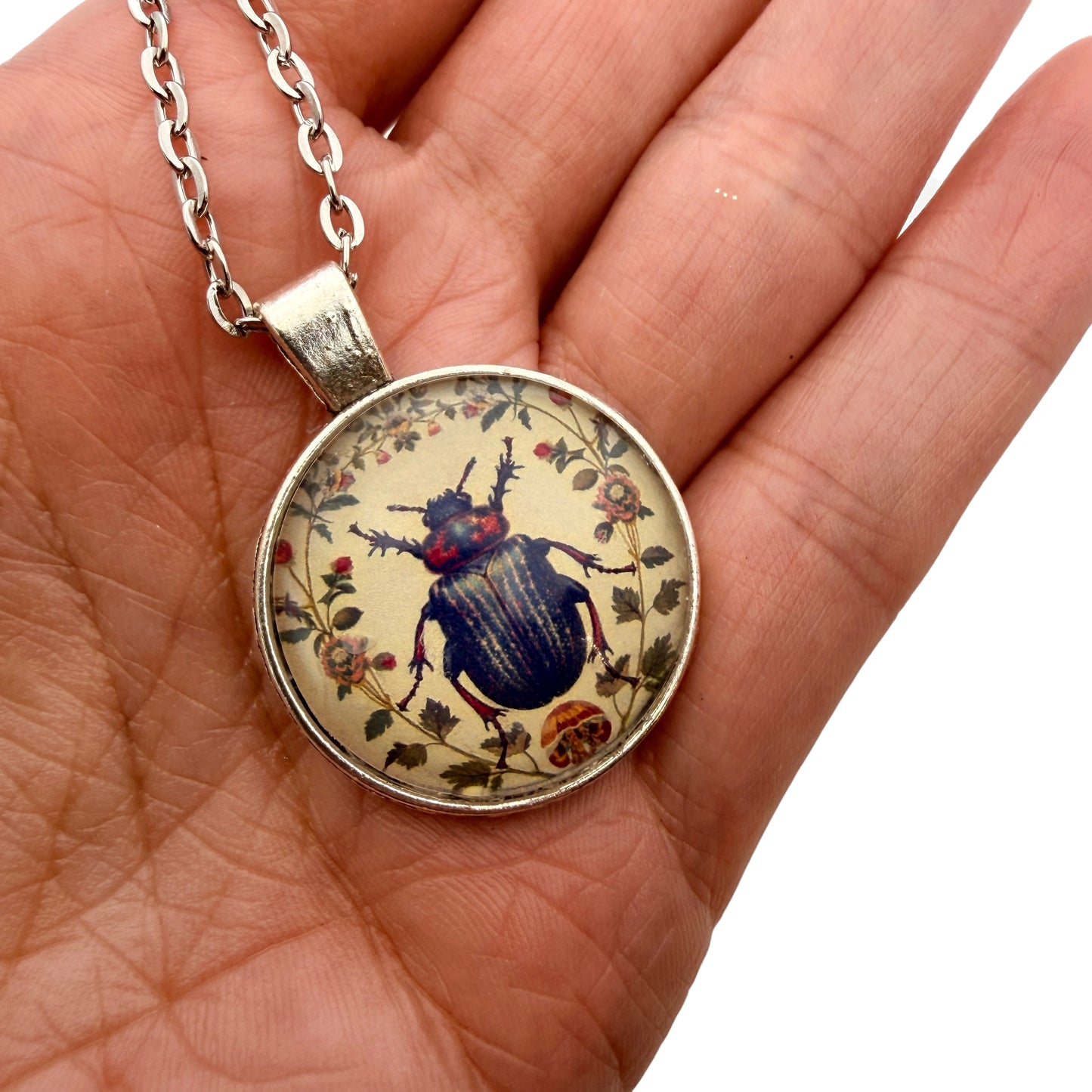 Gothic Beetle Glass Pendant Necklace