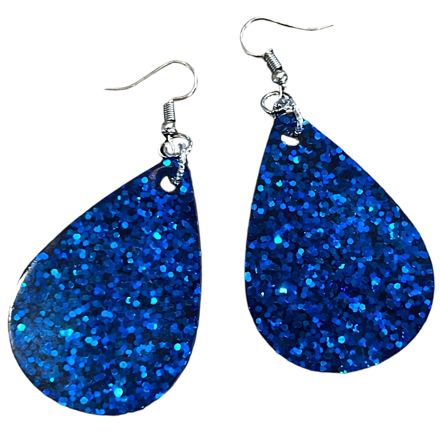 Medium Royal Blue Glitter Resin Teardrop Earrings