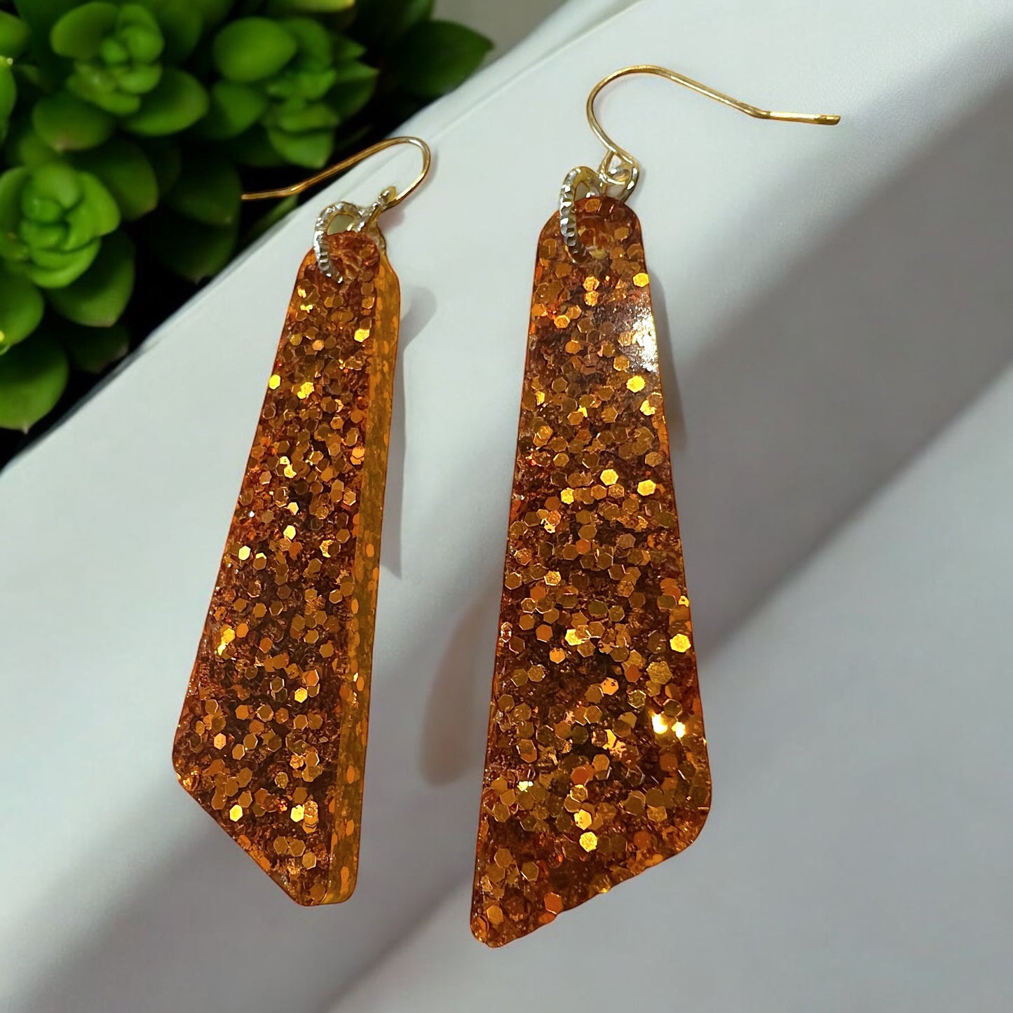 Medium Burnt Orange Resin Dangle Earrings