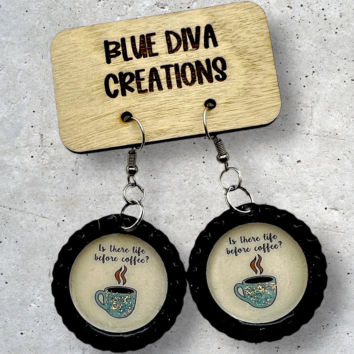 “Is there Life Before Coffee?” Bottle Cap Earrings