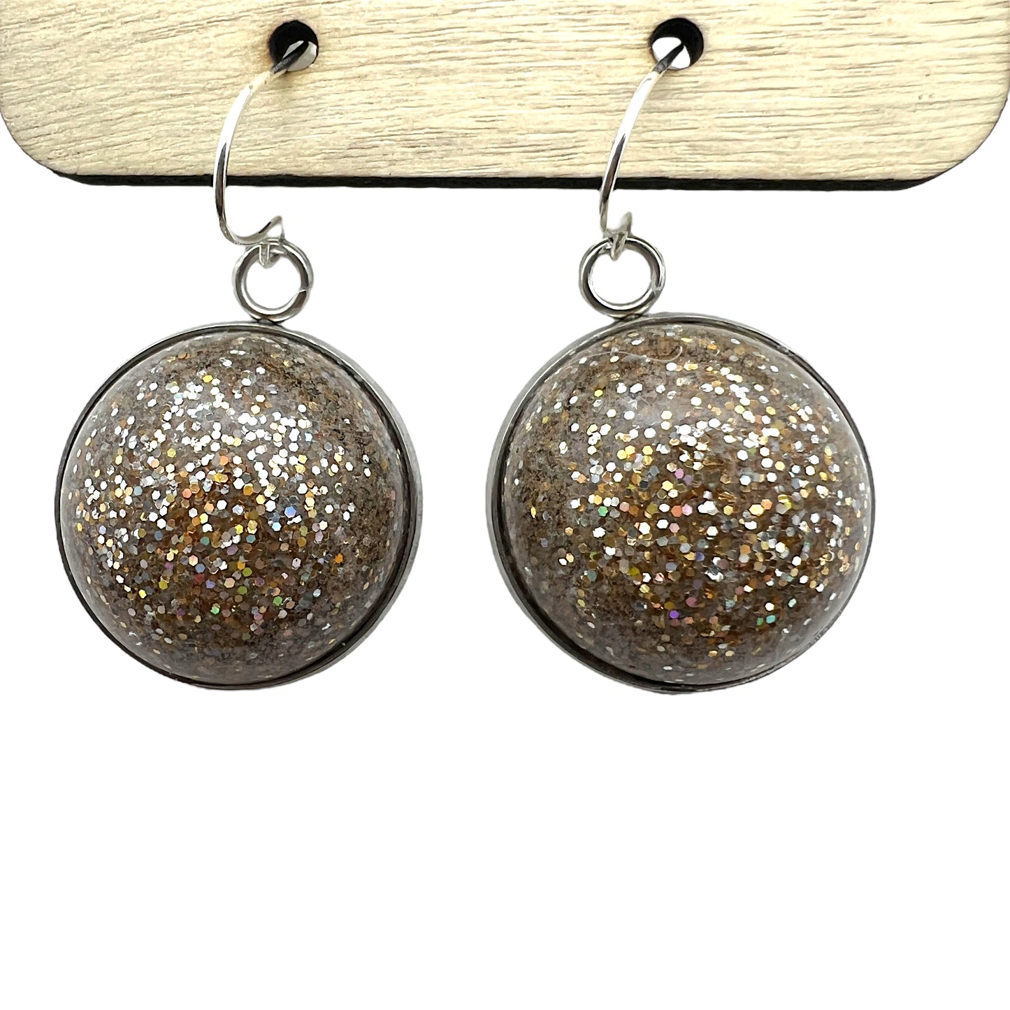 Champagne Domed Glitter Dangle 20mm Resin Earrings