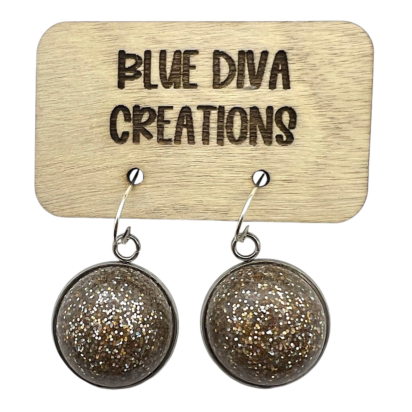 Champagne Domed Glitter Dangle 20mm Resin Earrings