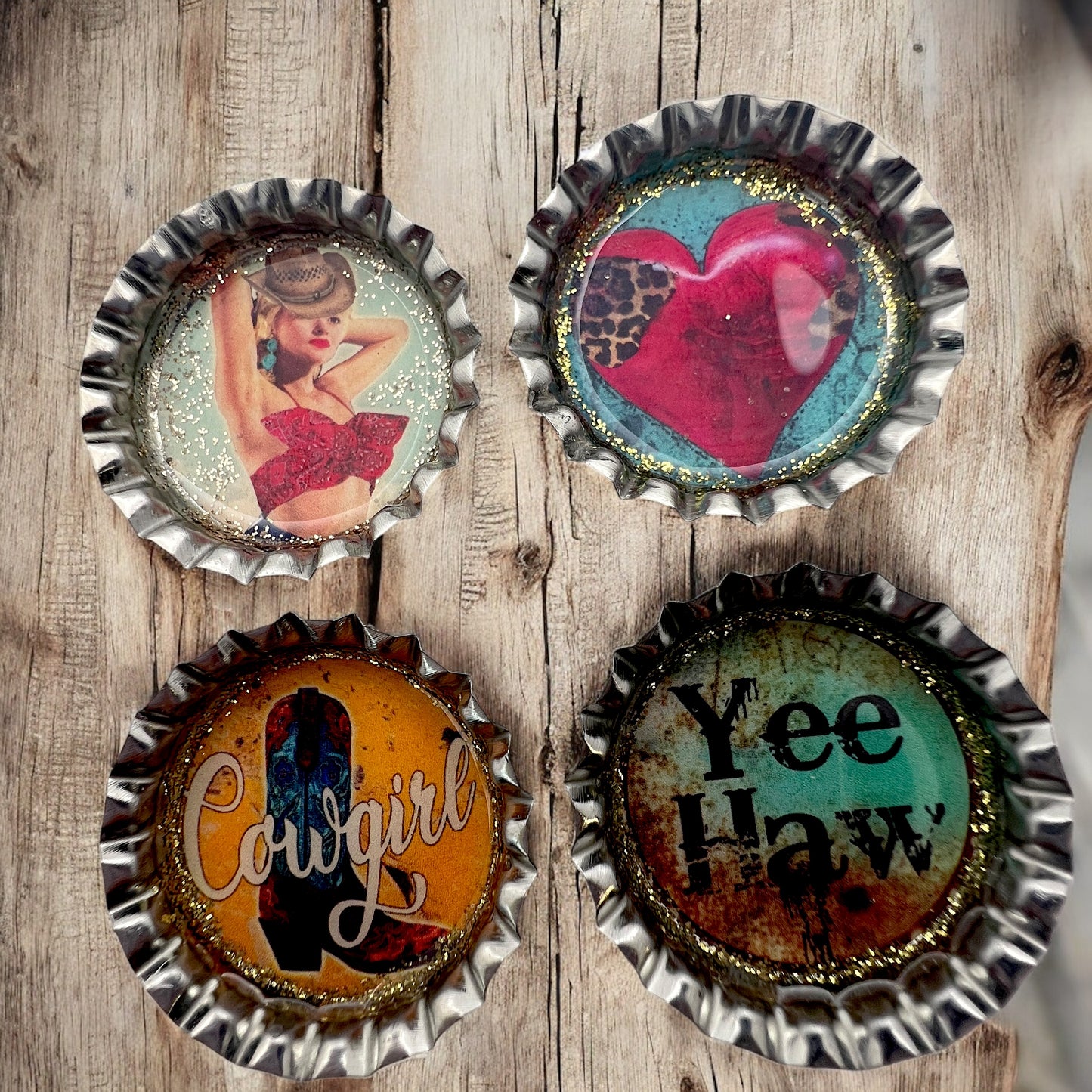 Western Cowgirl Bottle Cap Magnet Set
