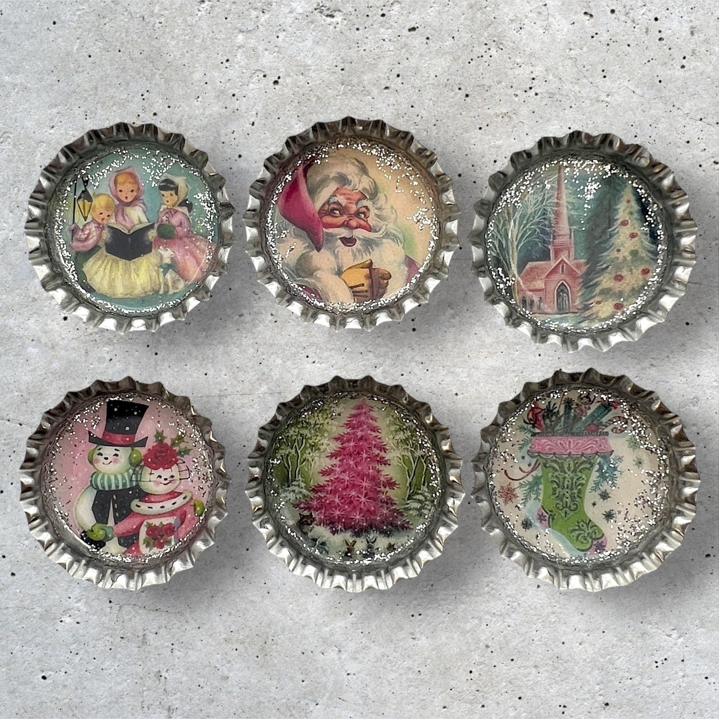Retro Vintage Christmas Magnet Set
