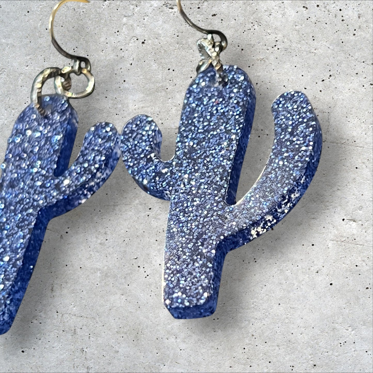 Blue Cactus Glitter Resin Earrings