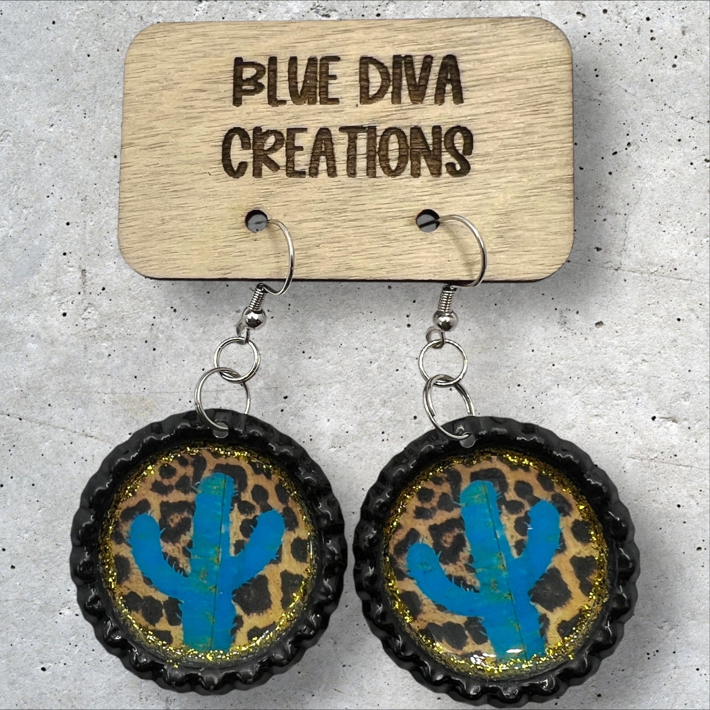 Boho Cactus Bottle Cap Earrings