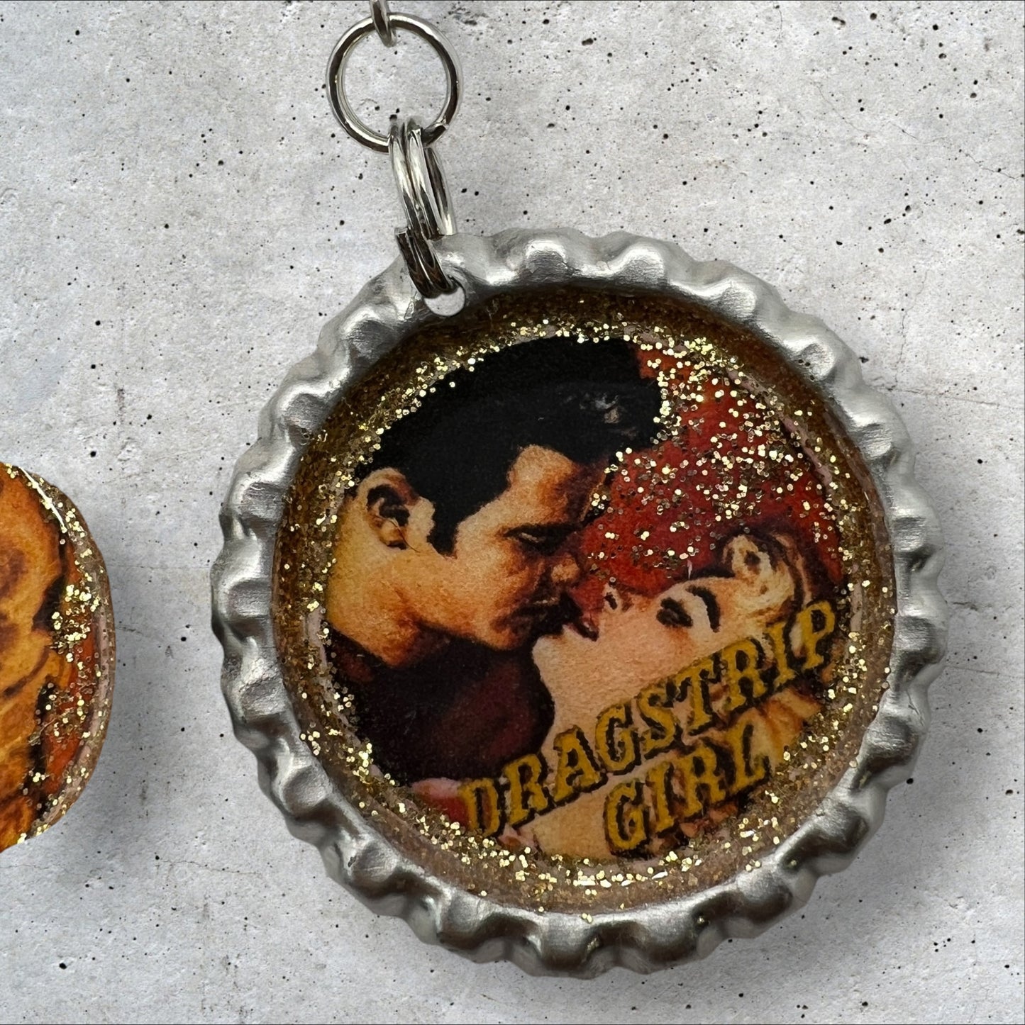 “Dragstrip Girl” Retro Mismatched Bottle Cap Earrings