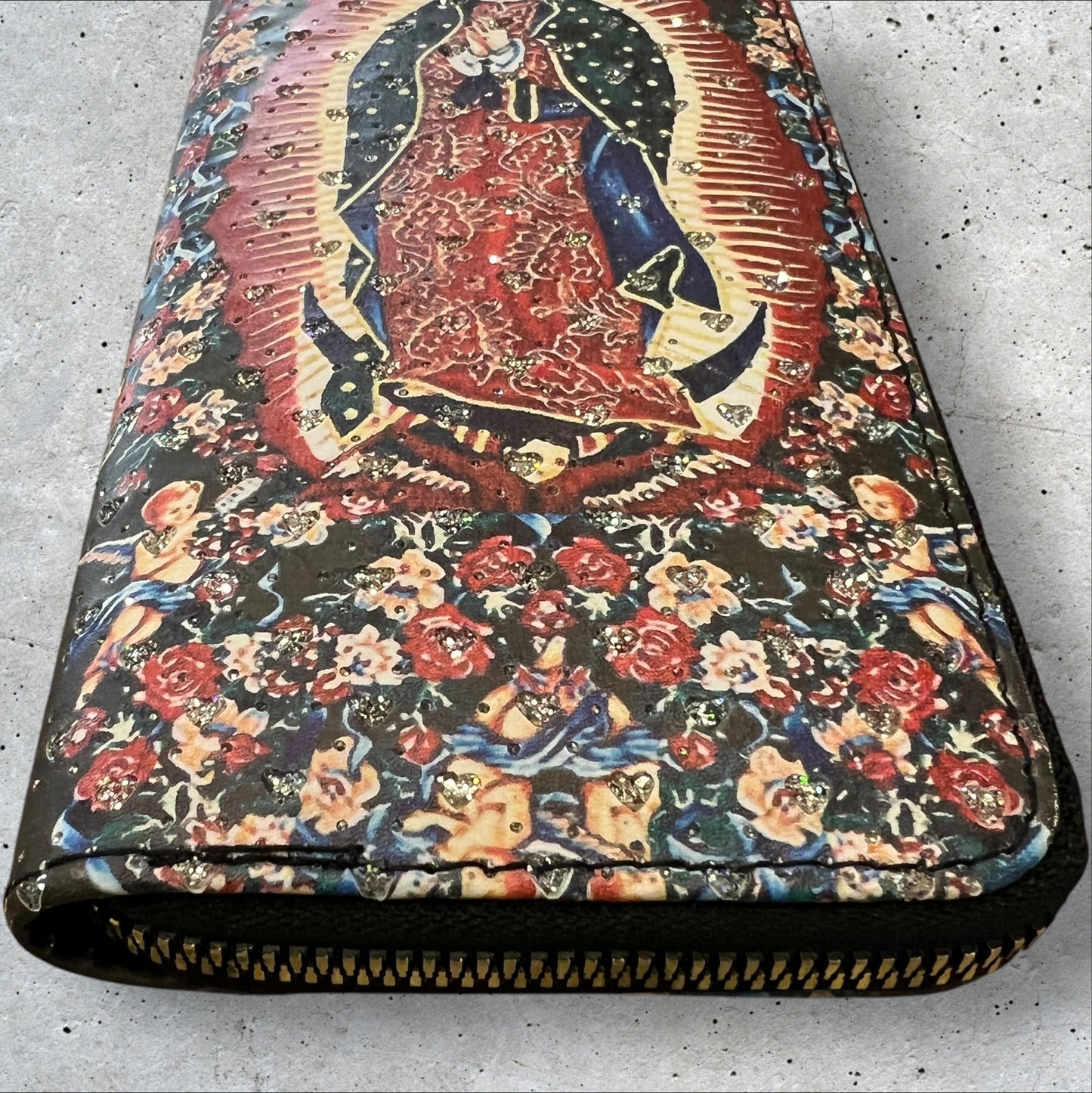 Virgen de Guadalupe Roses & Cherubs Zip Around Wallet