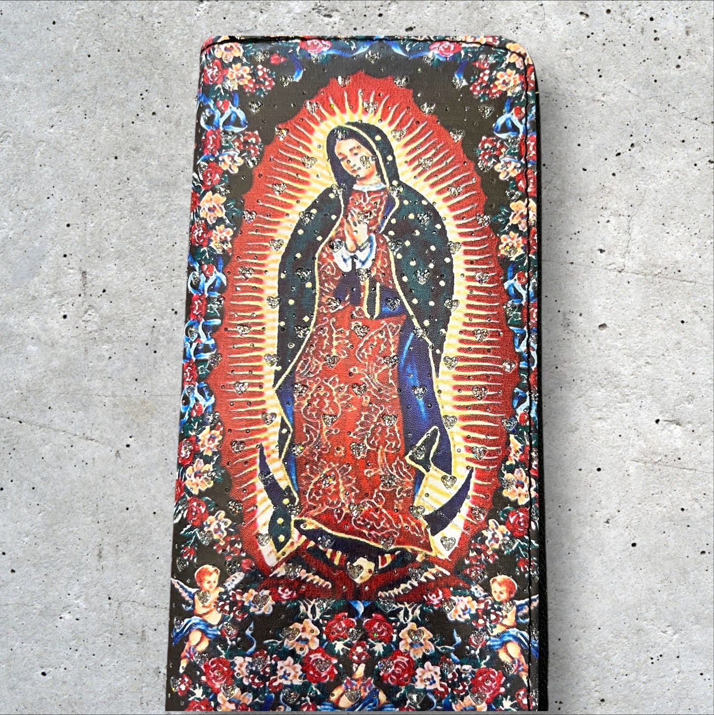Virgen de Guadalupe Roses & Cherubs Zip Around Wallet