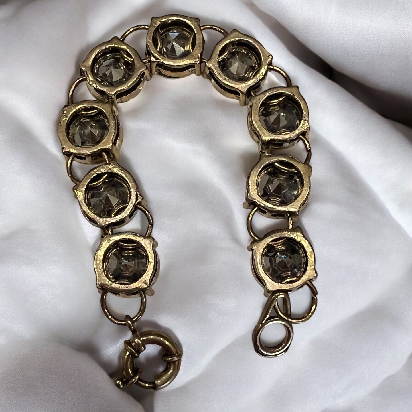 Vintage Style Aurora Borealis Rhinestone Bracelet Gold Tone Round Glass Stones