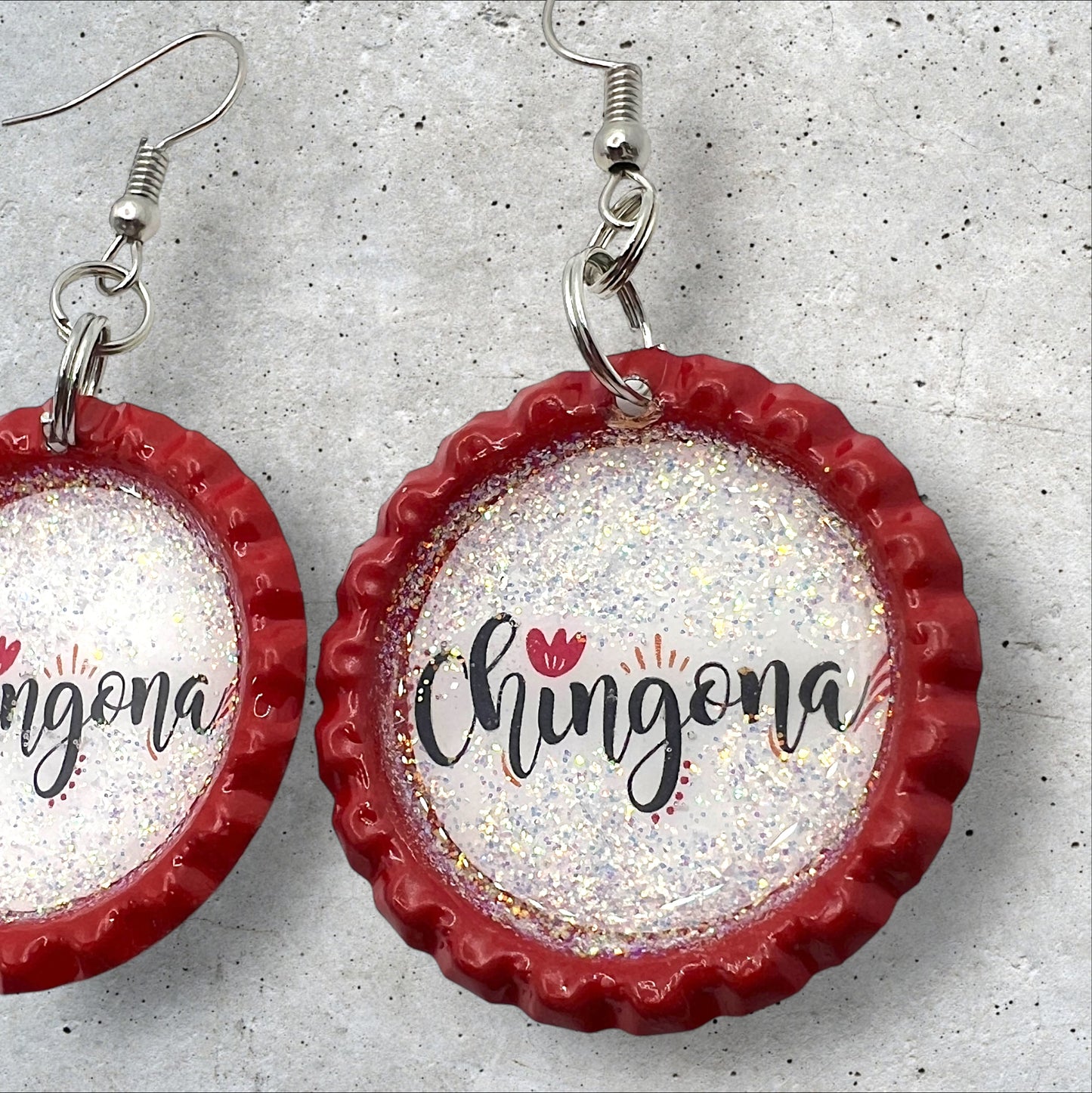 Chingona Red Bottle Cap Earrings
