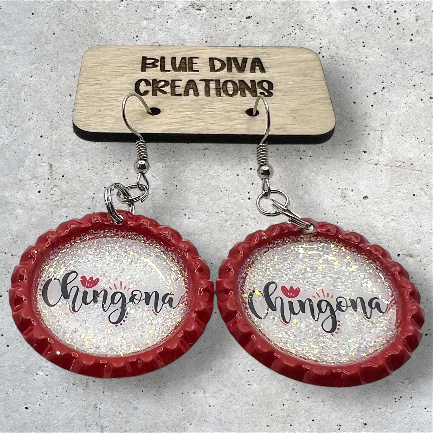 Chingona Red Bottle Cap Earrings