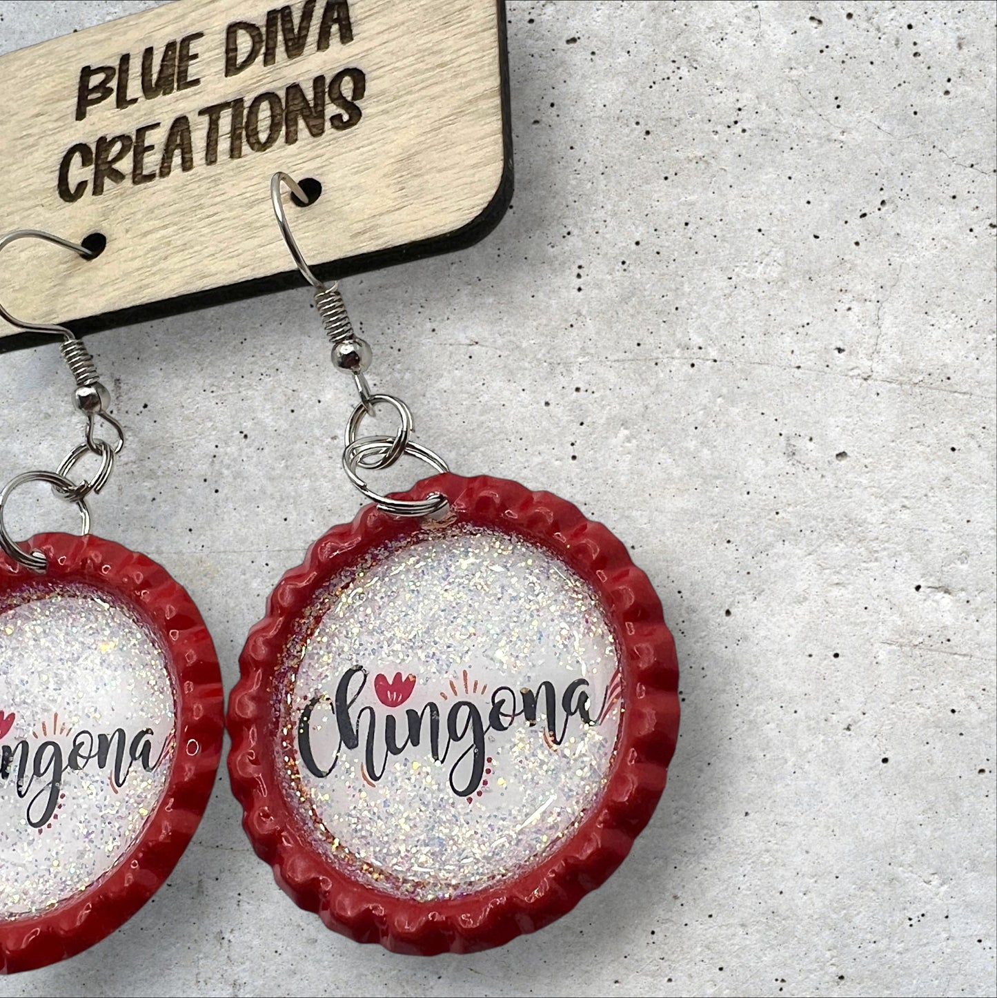 Chingona Red Bottle Cap Earrings