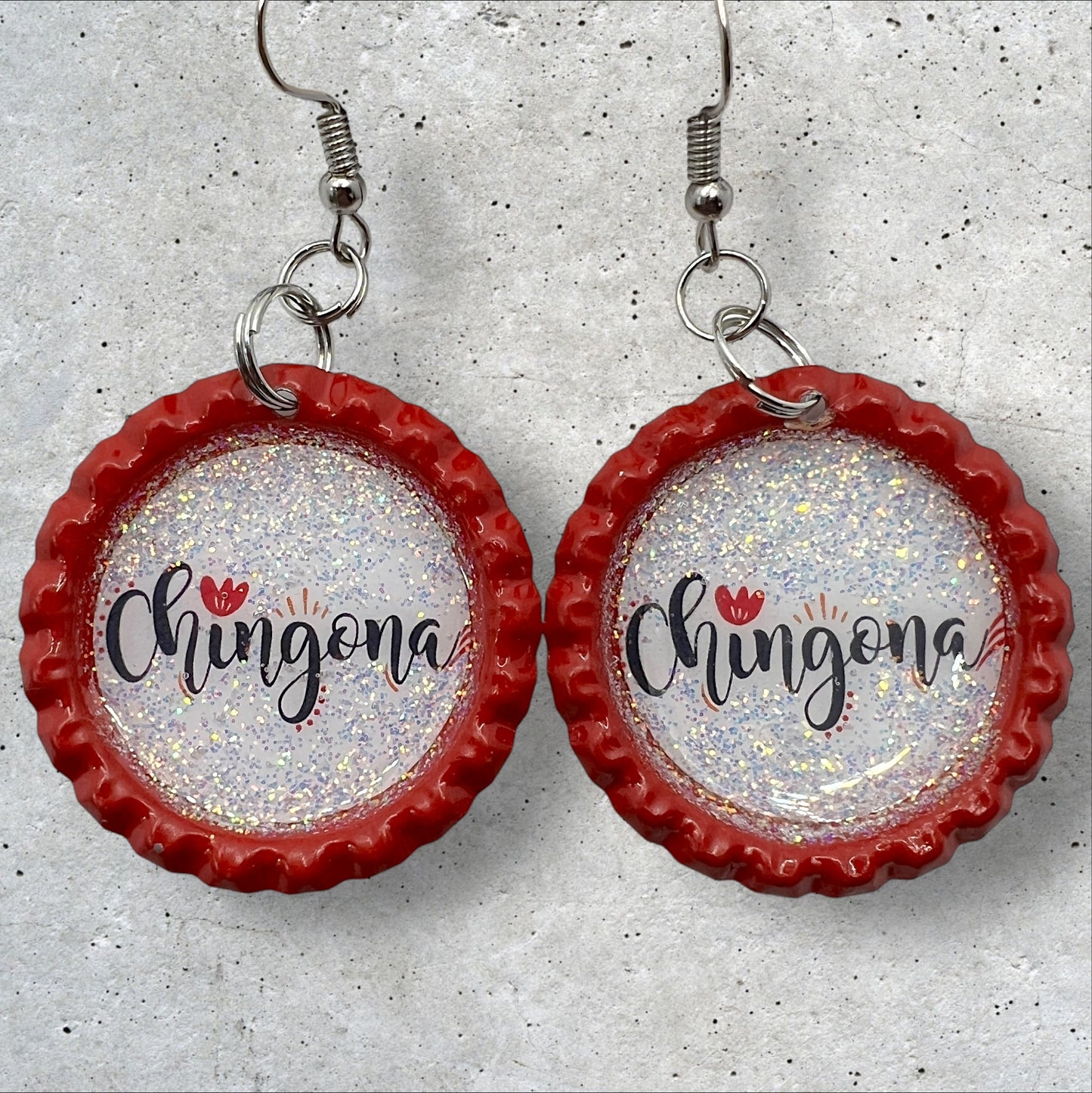 Chingona Red Bottle Cap Earrings